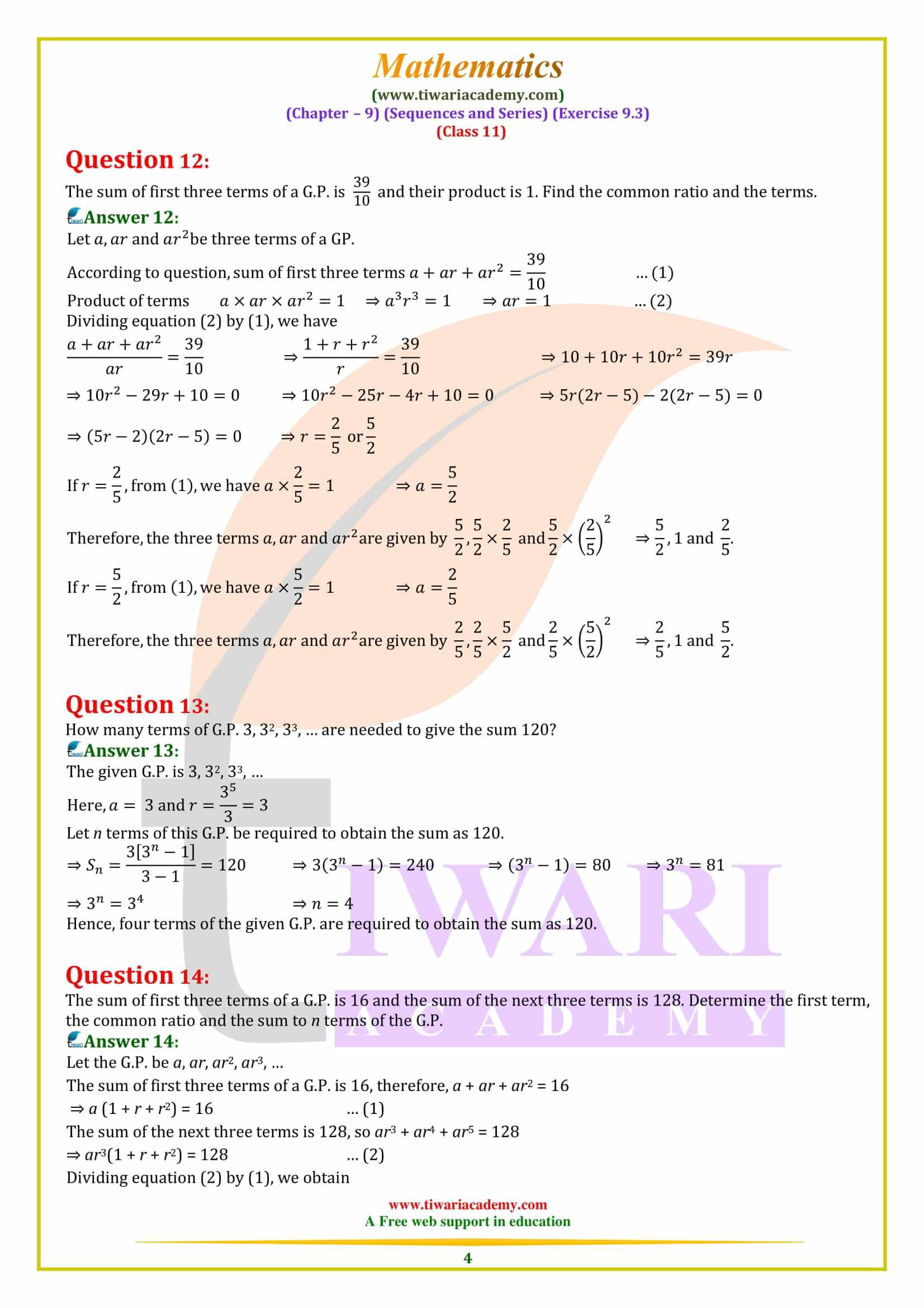 NCERT Solutions for Class 11 Maths Exercise 9.3 answers guide