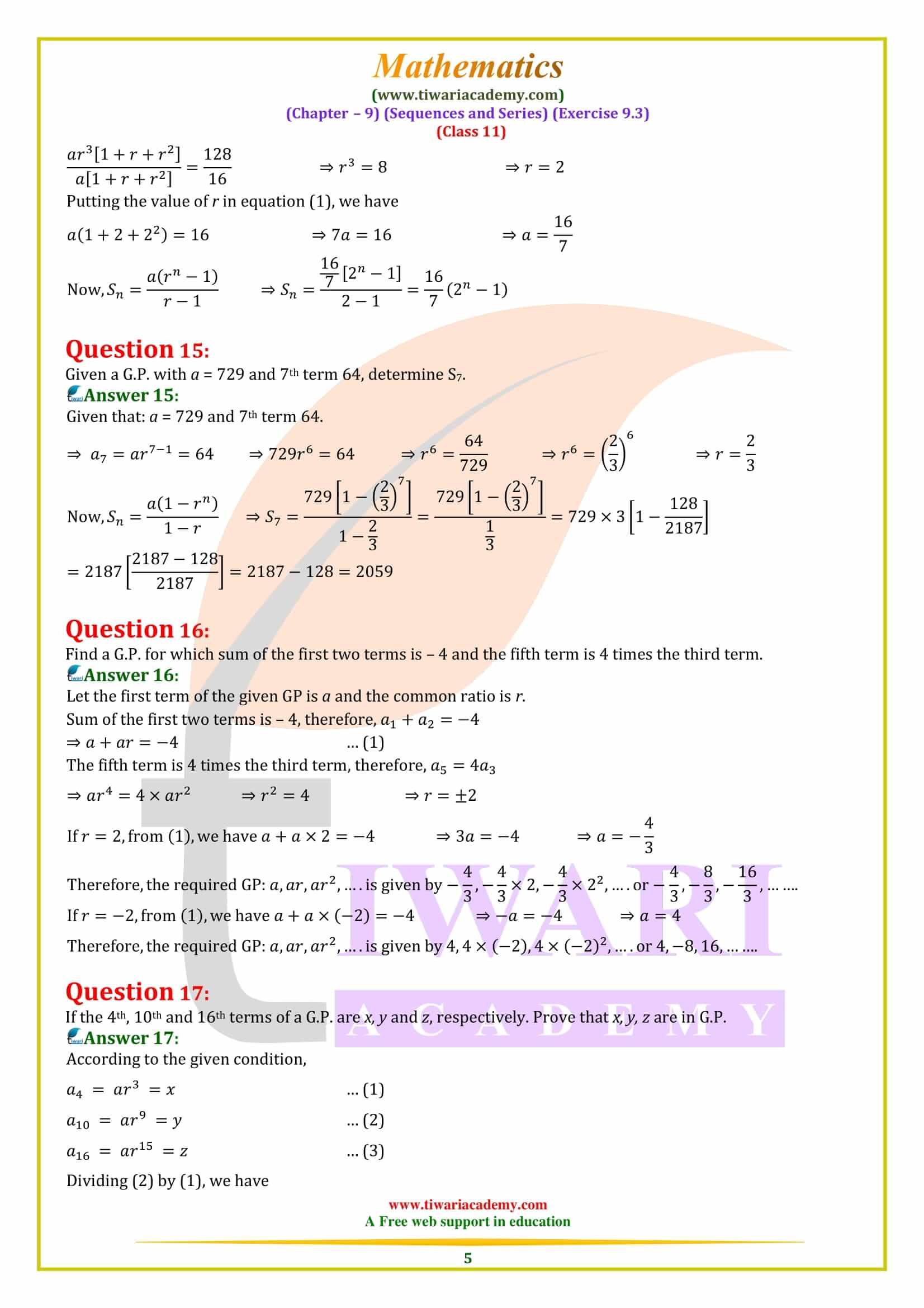Class 11 Maths Exercise 9.3