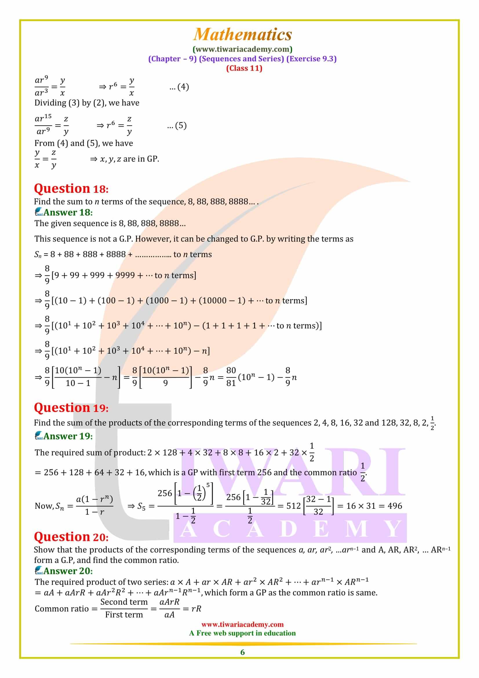 11th Maths ex. 9.3