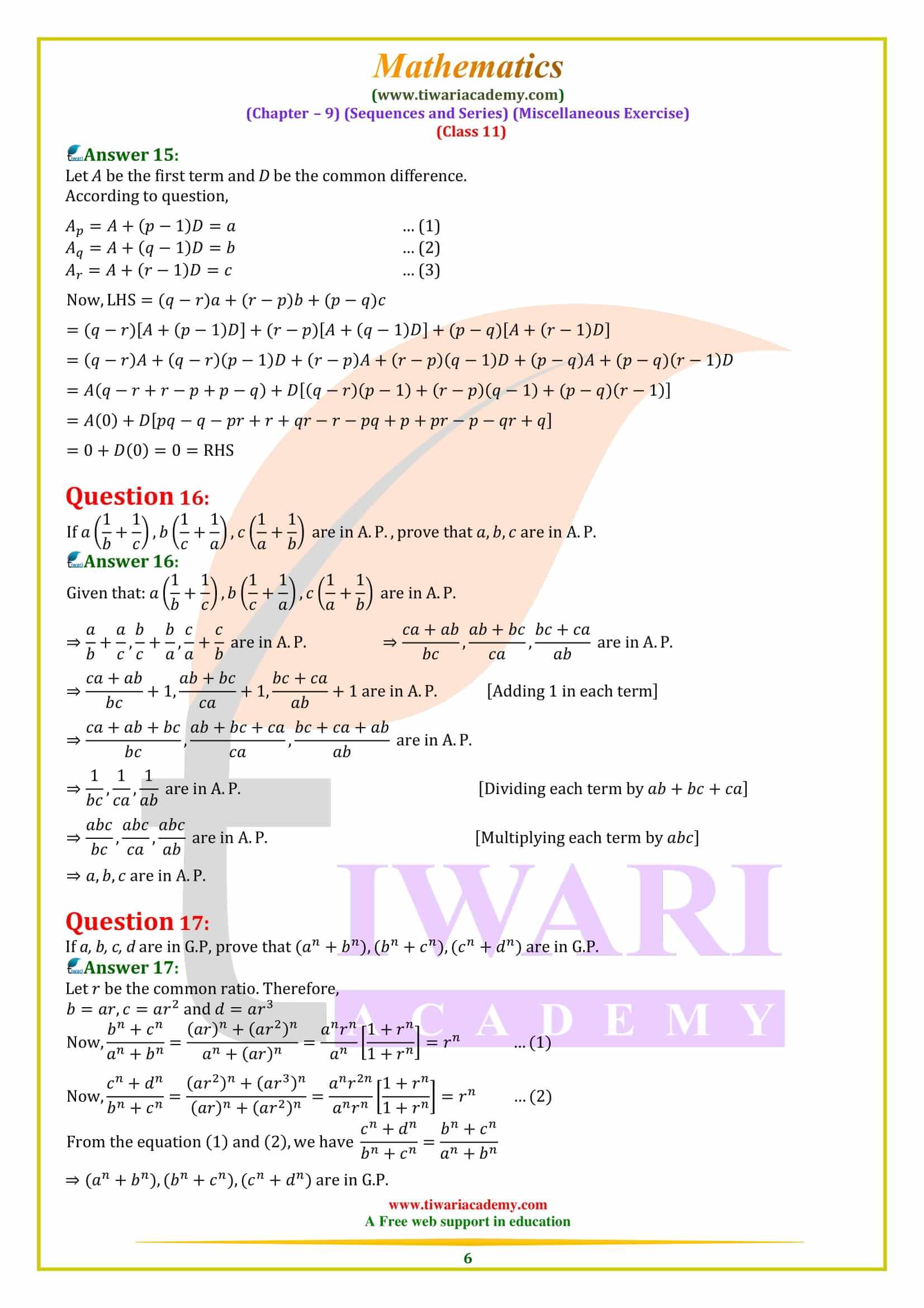 NCERT Solutions for Class 11 Maths Chapter 9 Miscellaneous Exercise pdf