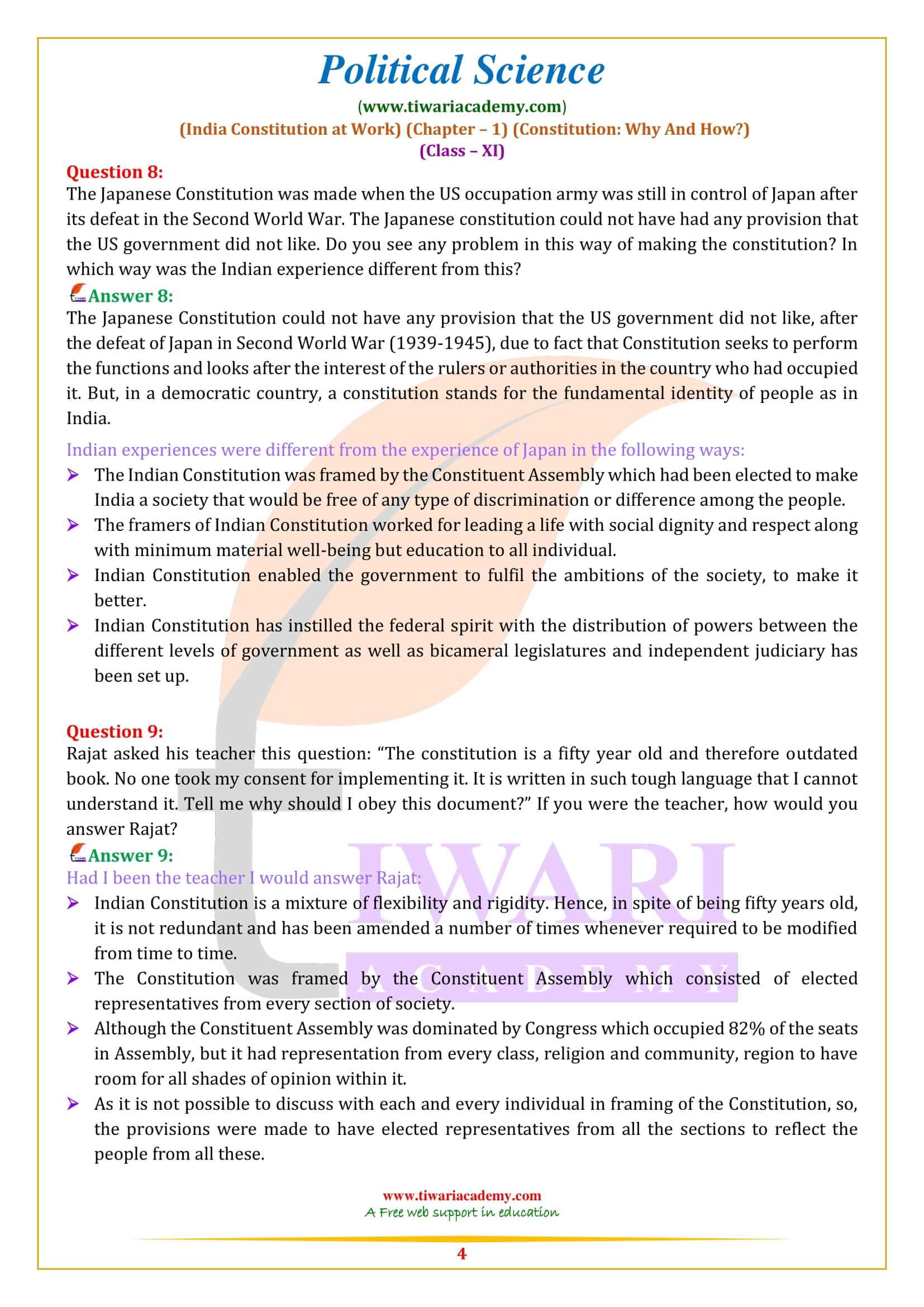 NCERT Solutions for Class 11 Political Science Chapter 1 question answers