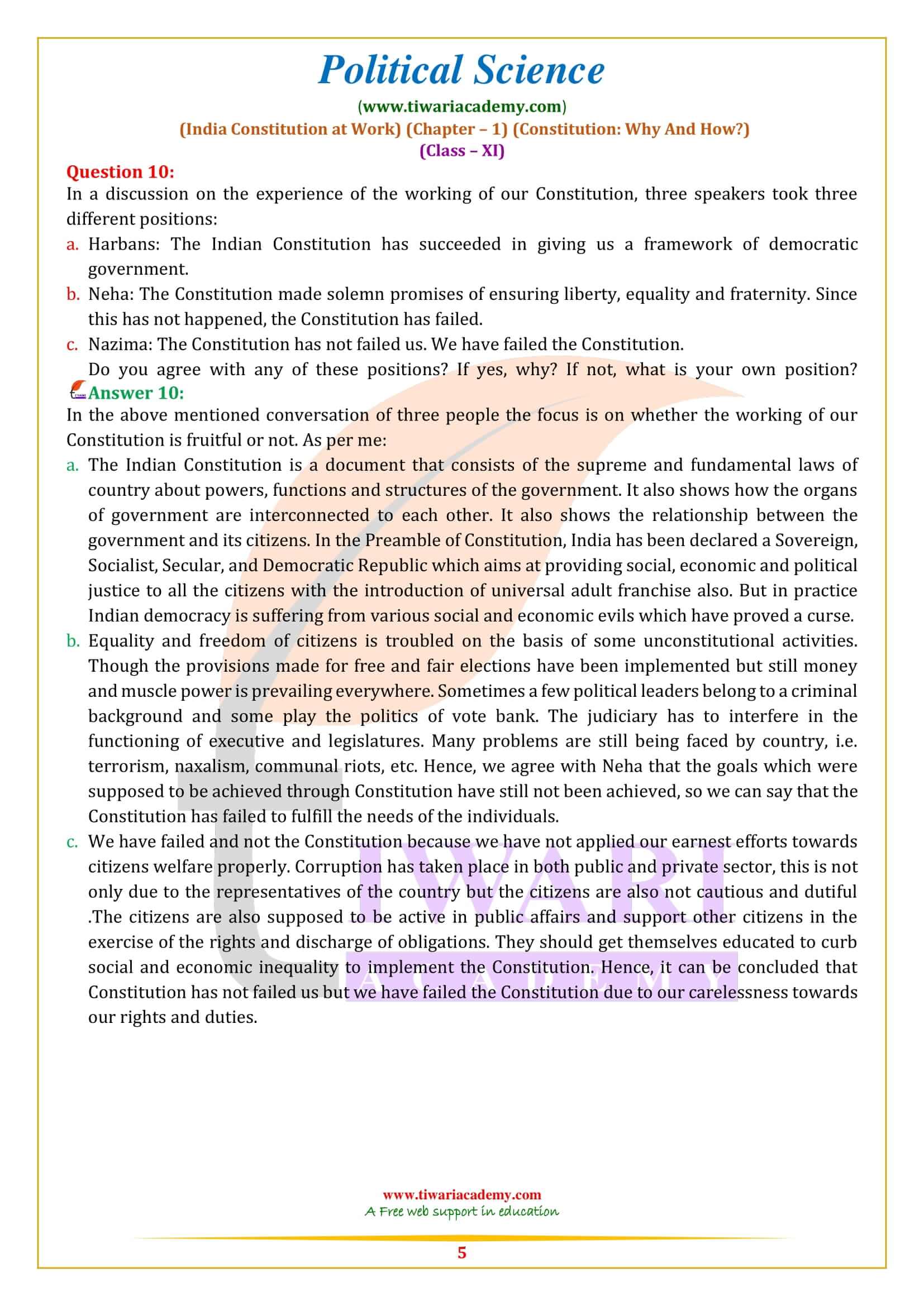 NCERT Solutions for Class 11 Political Science Chapter 1 in English Medium