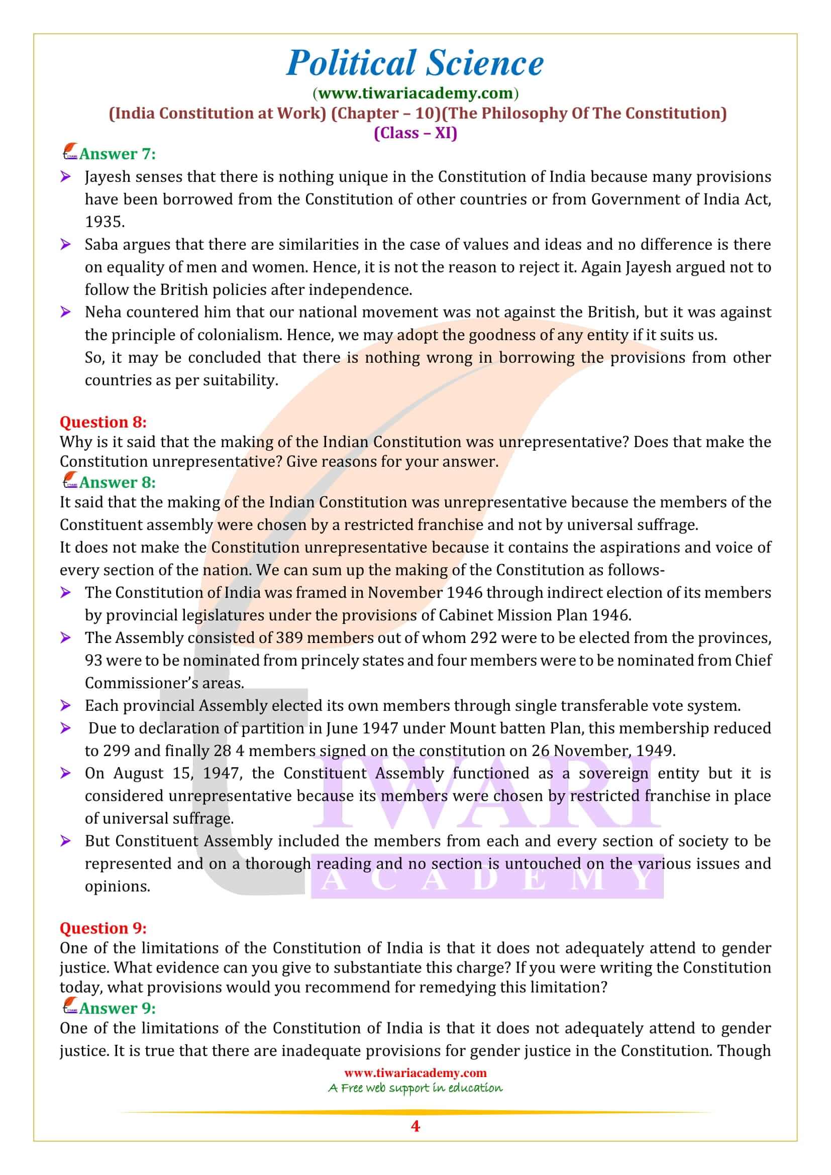 NCERT Solutions for Class 11 Political Science Chapter 10 in English Medium