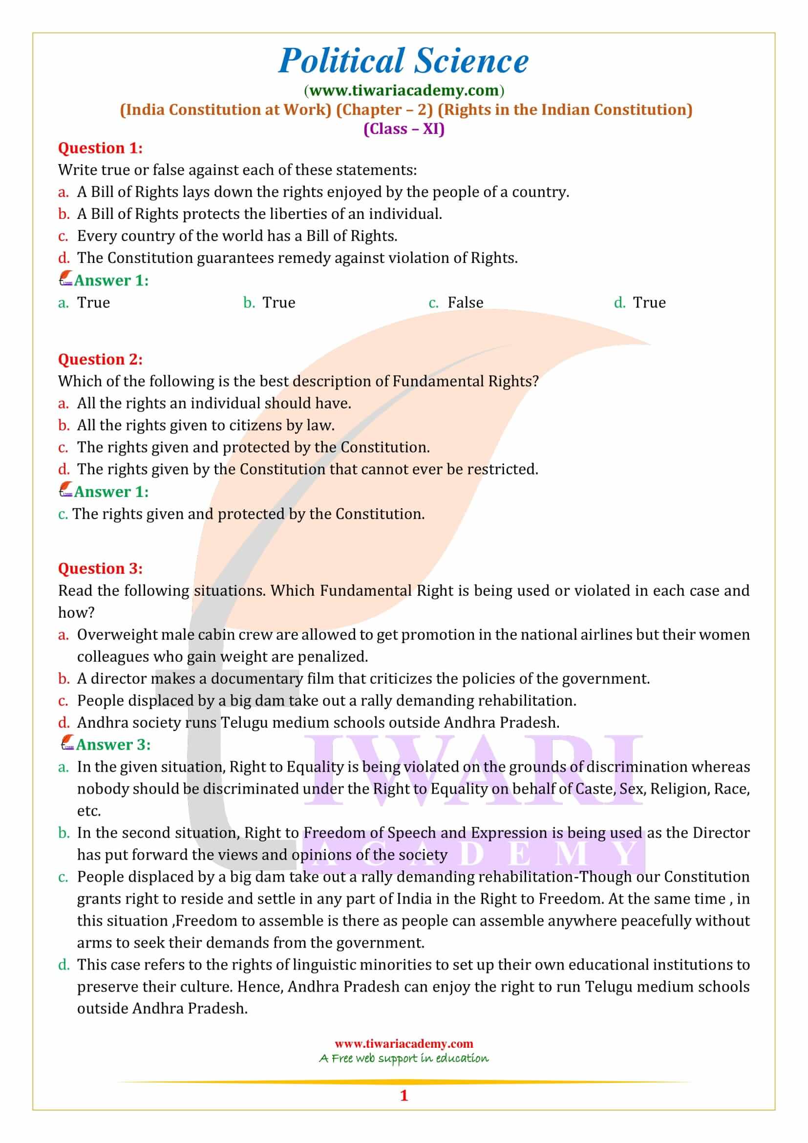 Class 11 Political Science Chapter 2 Rights