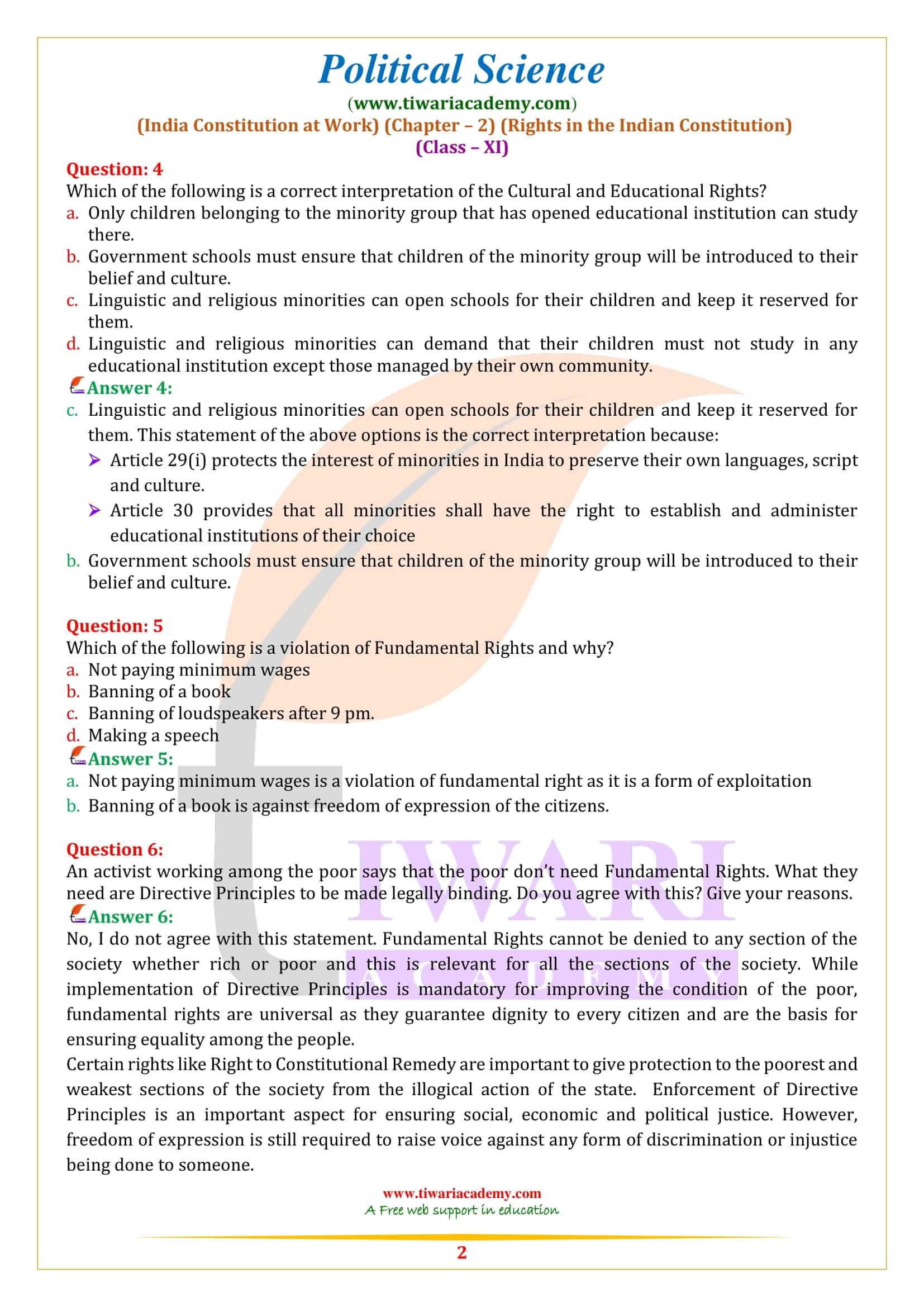 NCERT Solutions for Class 11 Political Science Chapter 2