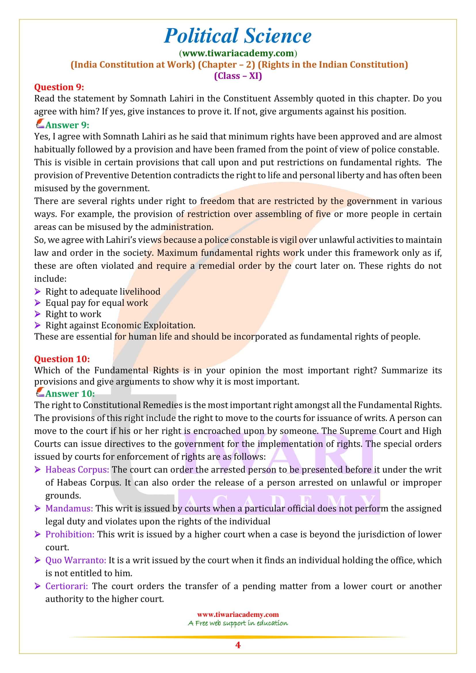 NCERT Solutions for Class 11 Political Science Chapter 2 in English Medium