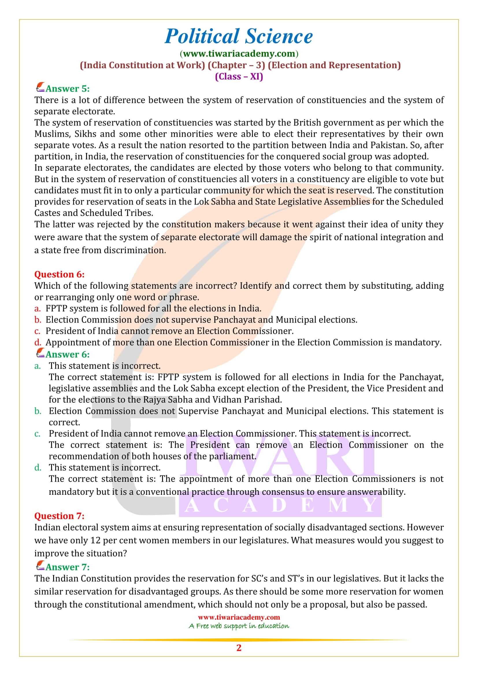 NCERT Solutions for Class 11 Political Science Chapter 3