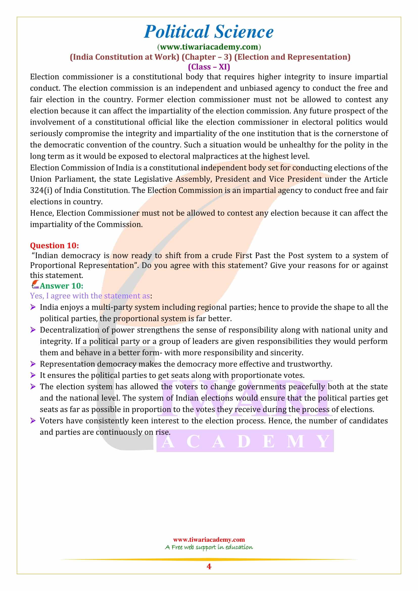 NCERT Solutions for Class 11 Political Science Chapter 3 in English Medium