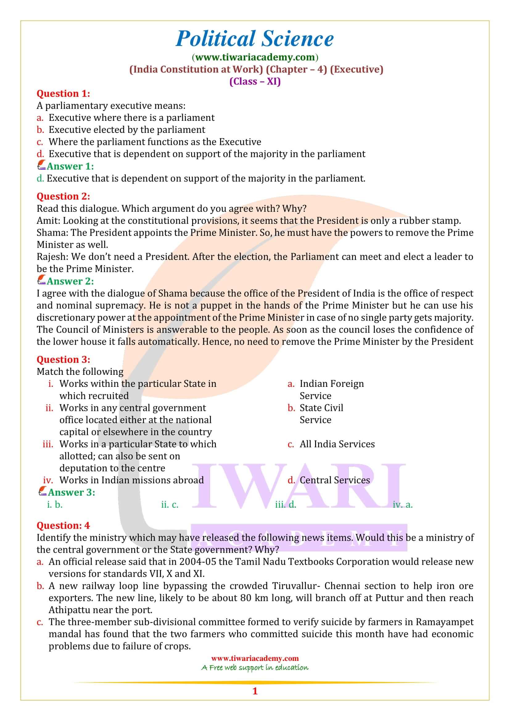 Class 11 Political Science Chapter 4 Executive