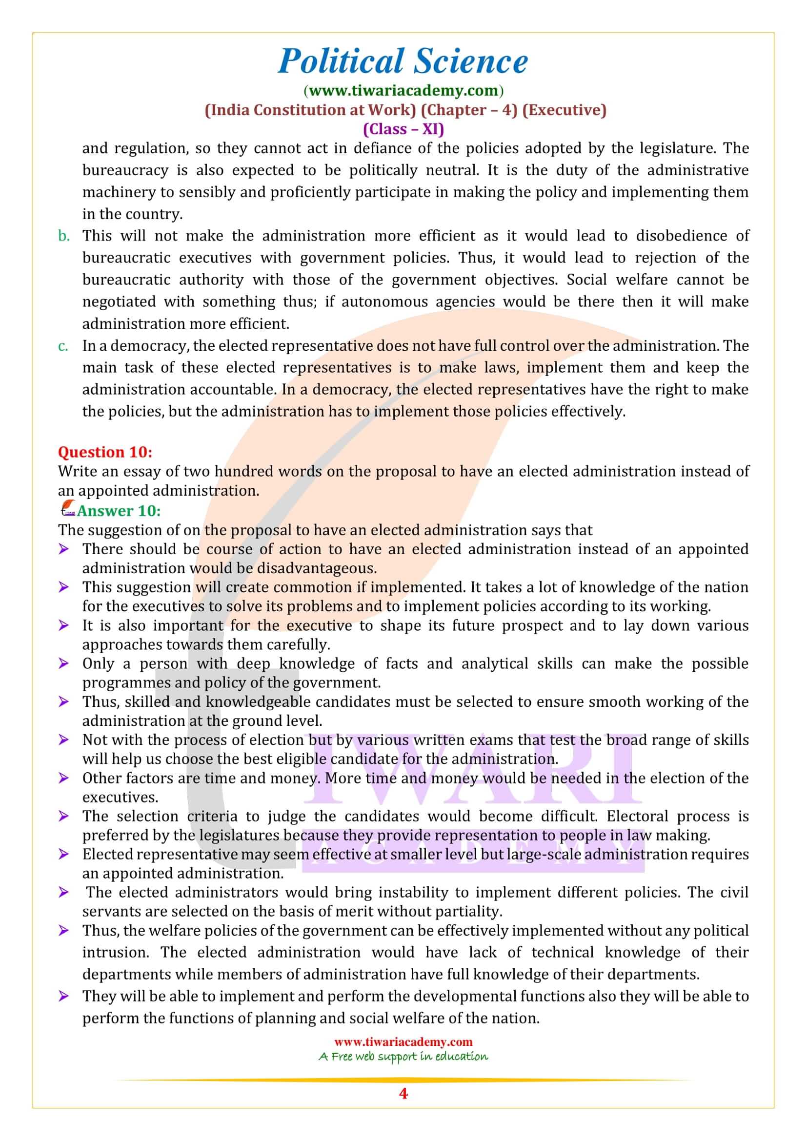 NCERT Solutions for Class 11 Political Science Chapter 4 in English Medium