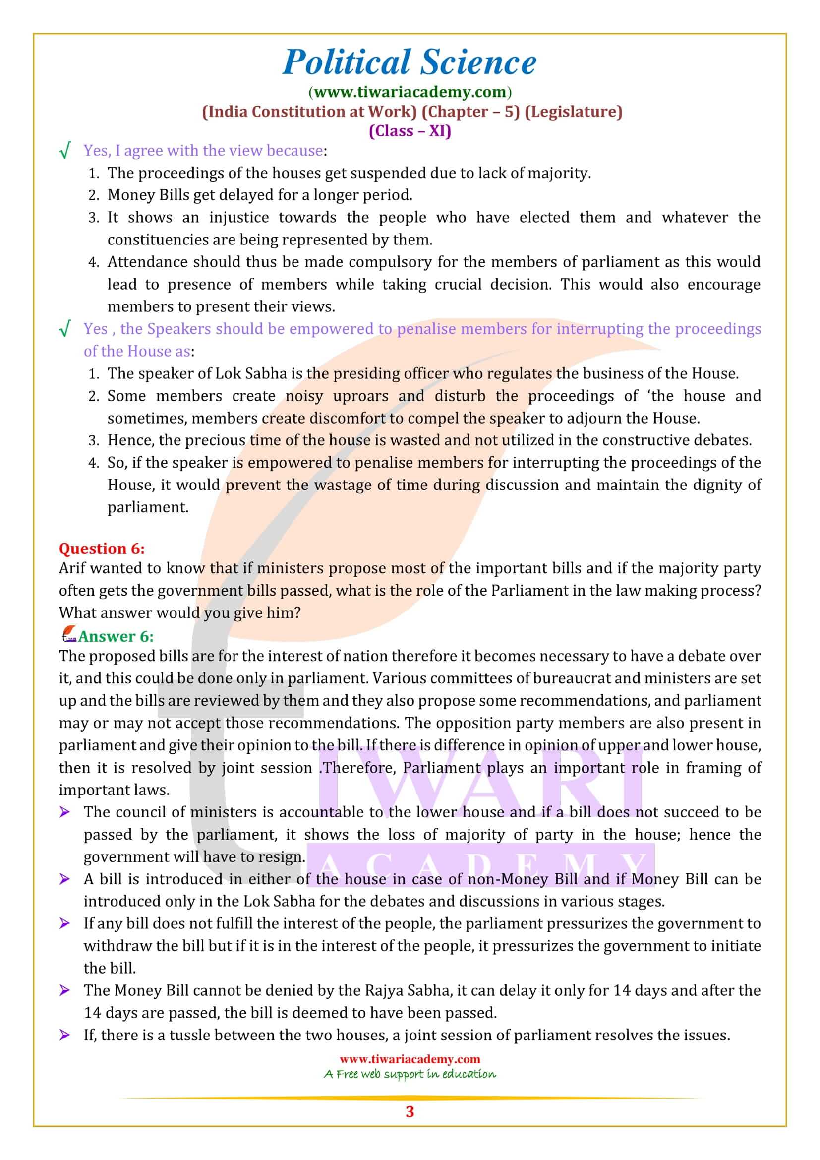 NCERT Solutions for Class 11 Political Science Chapter 5 in English Medium