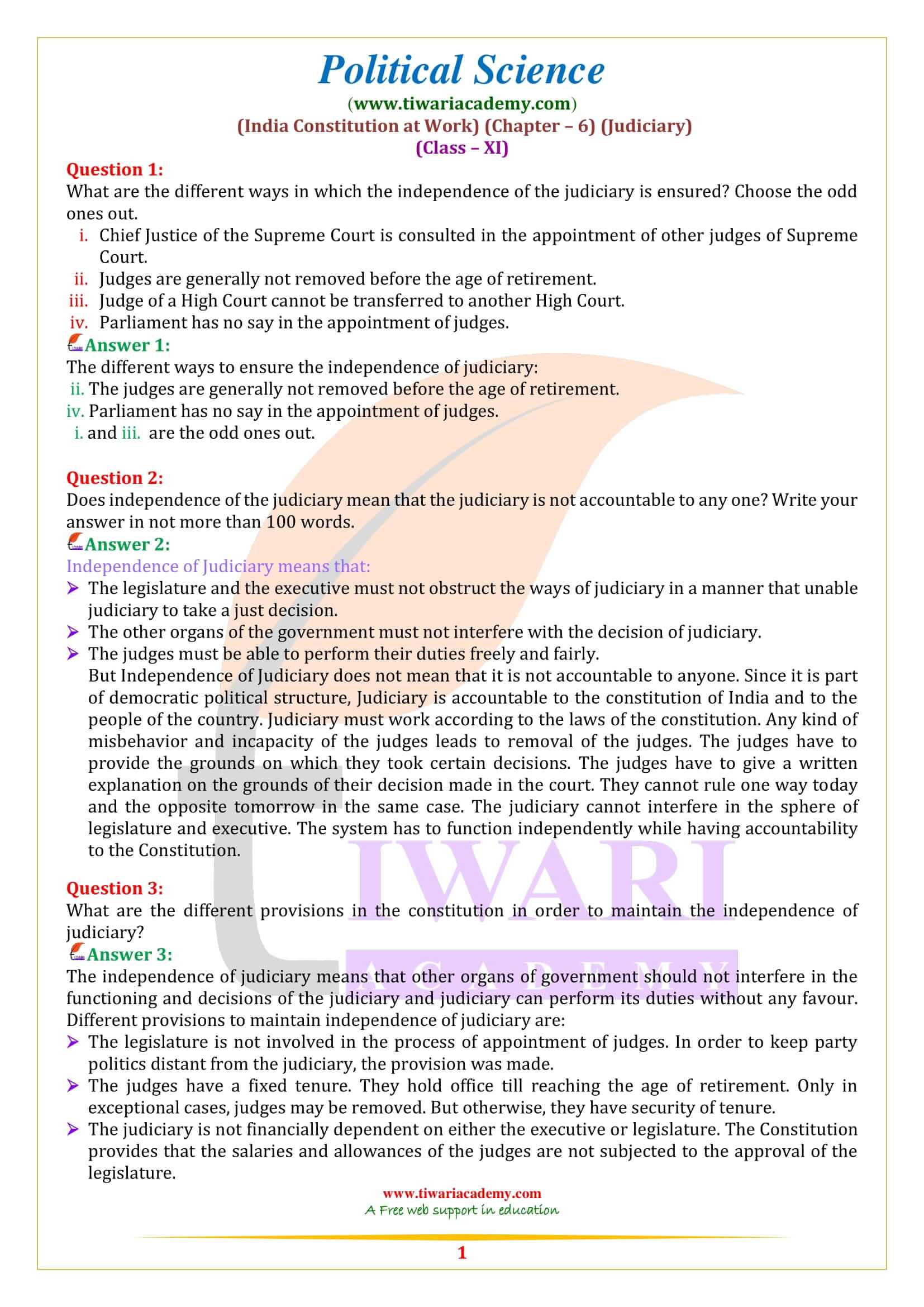 Class 11 Political Science Chapter 6 Judiciary