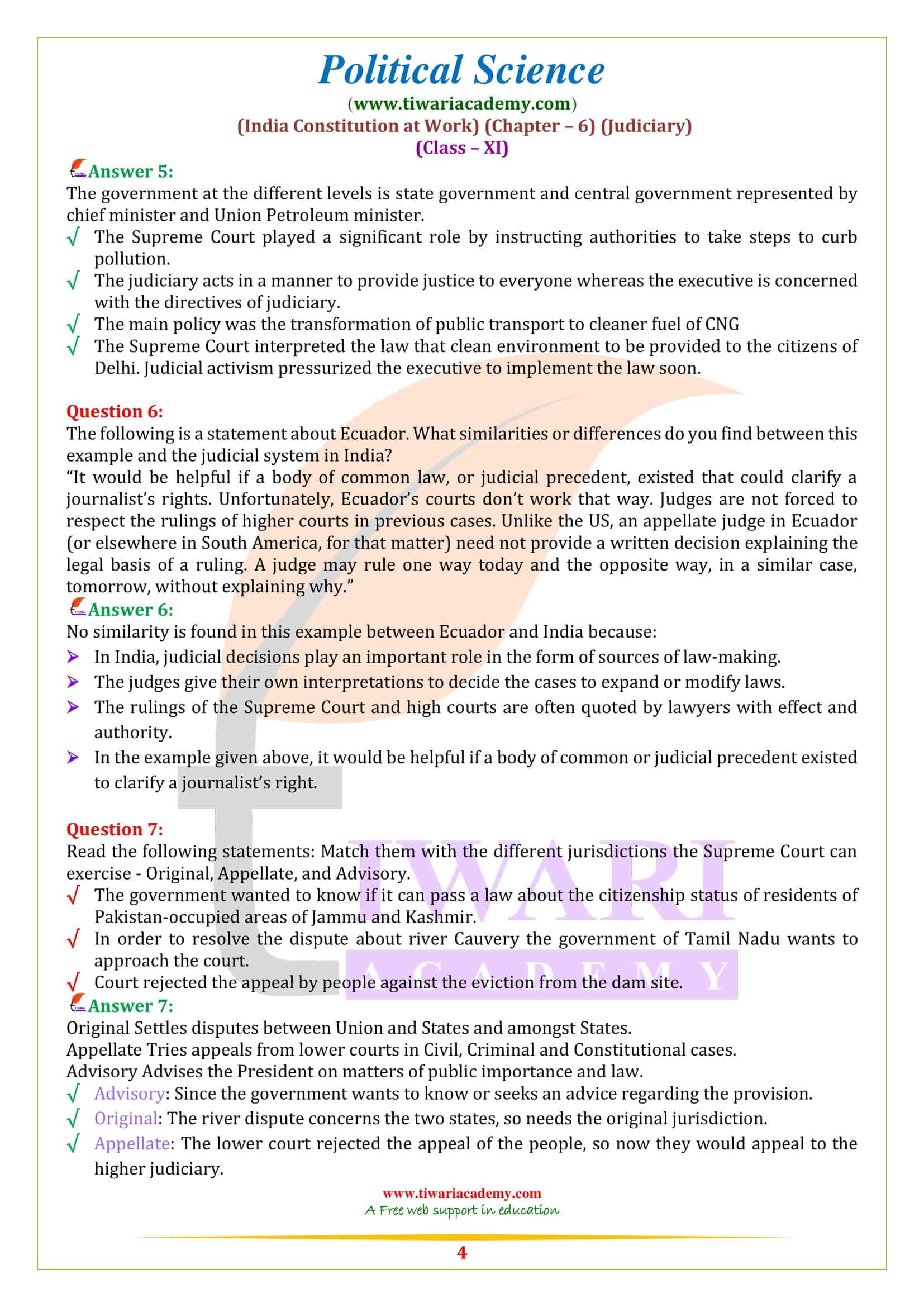 NCERT Solutions for Class 11 Political Science Chapter 6 updated for new session