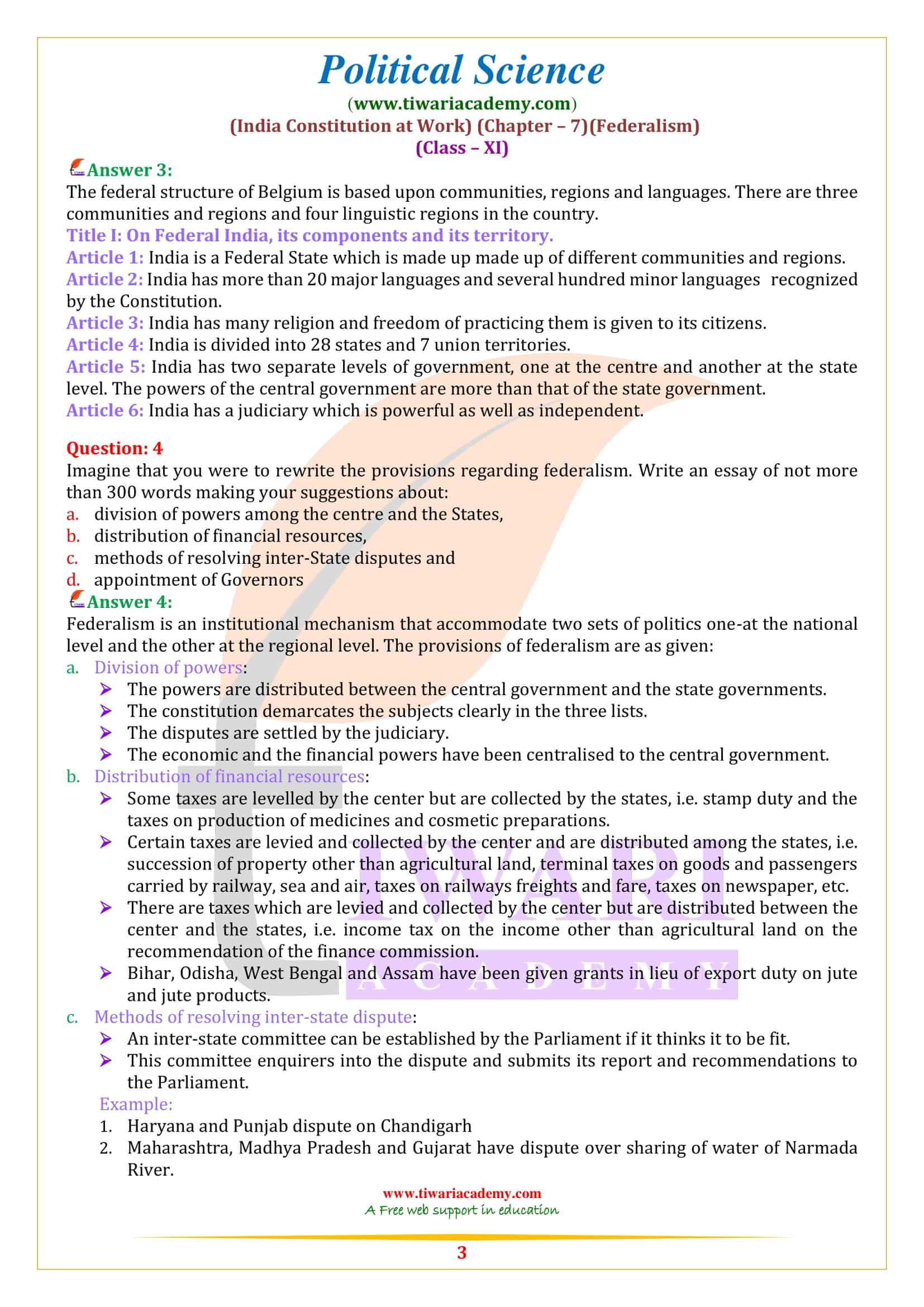 NCERT Solutions for Class 11 Political Science Chapter 7 in English Medium