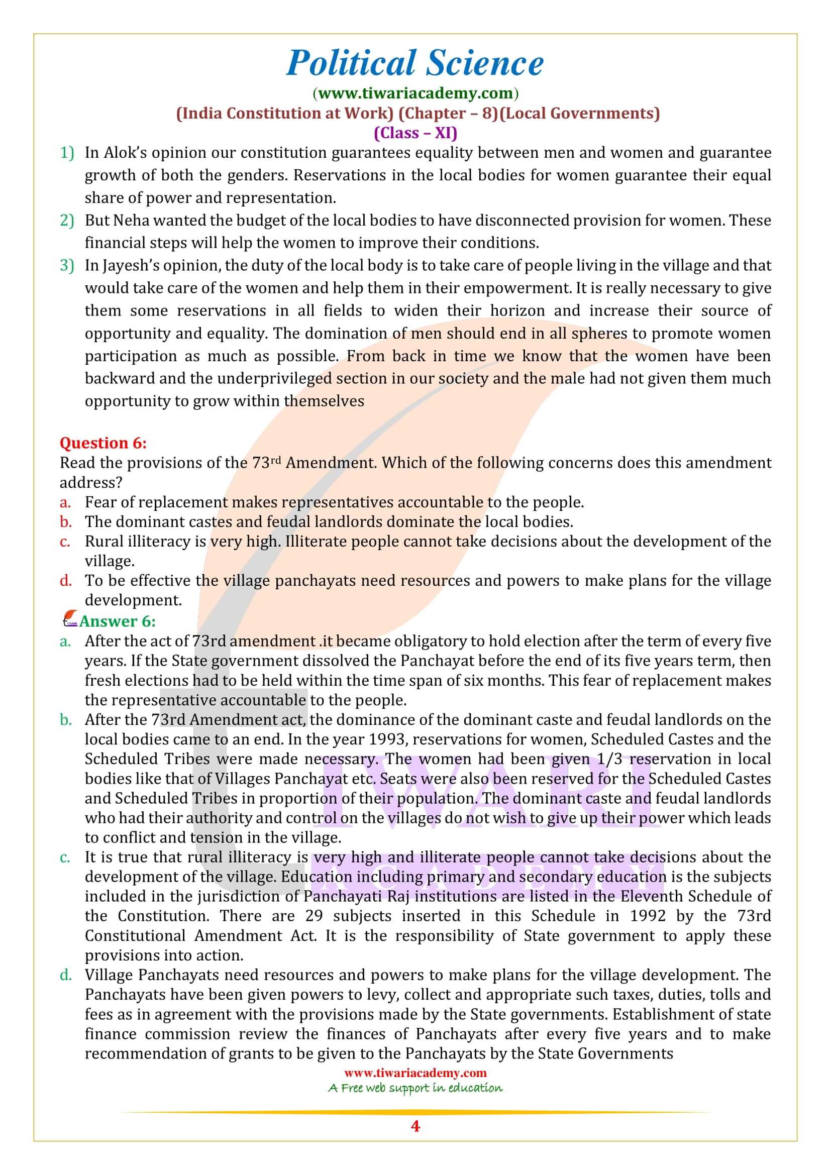 Class 11 Political Science Chapter 8 in English Medium