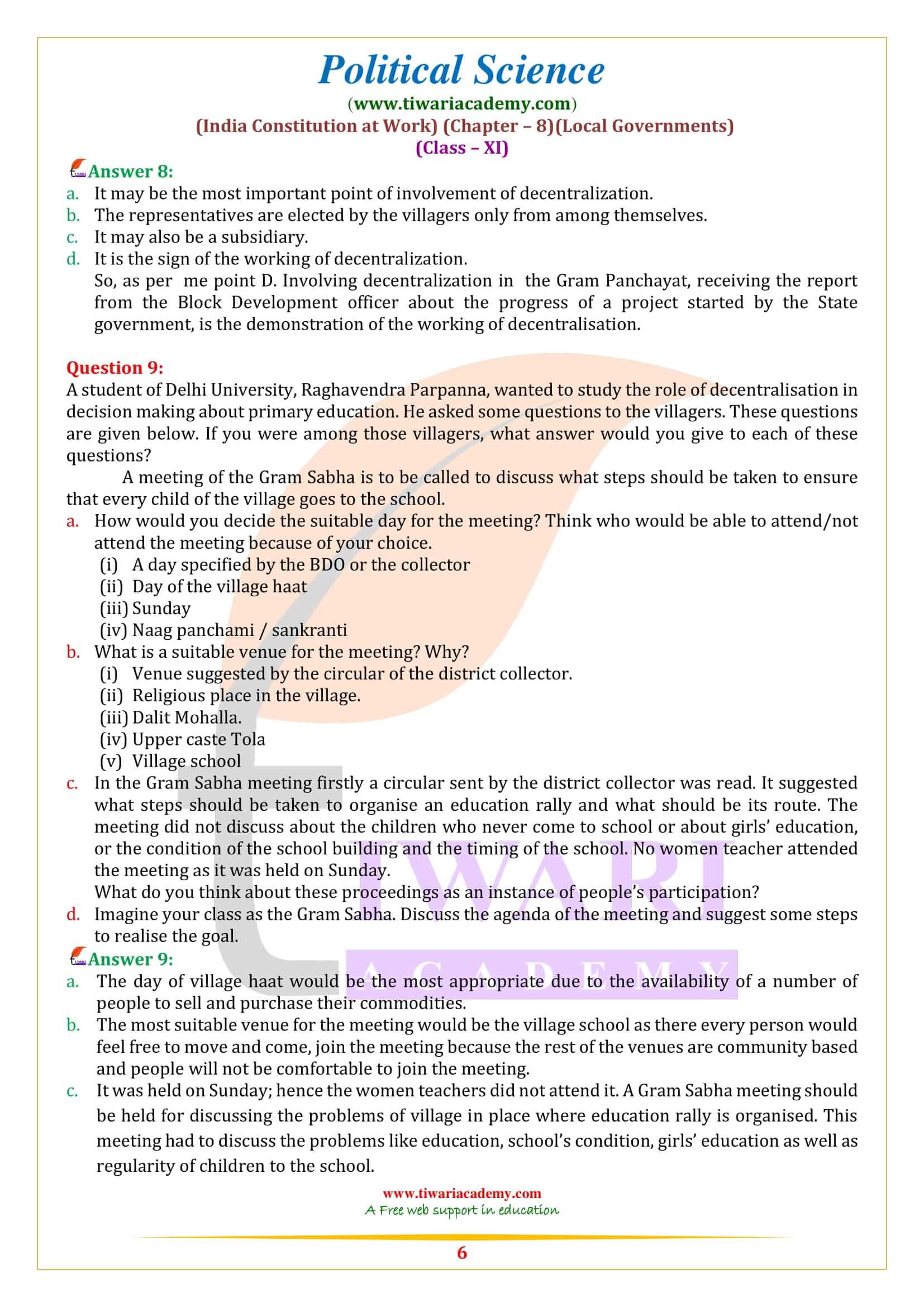 NCERT Solutions for Class 11 Political Science Chapter 8 guide