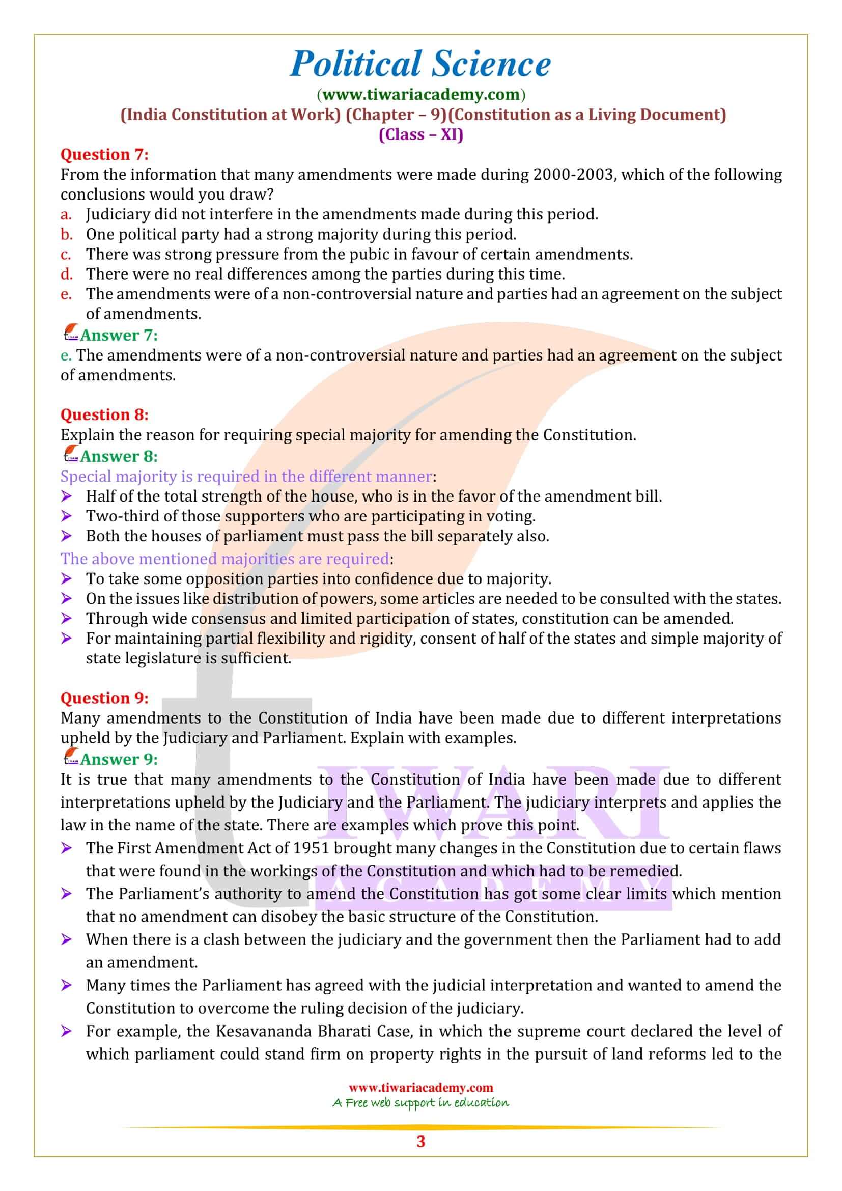 NCERT Solutions for Class 11 Political Science Chapter 9 in English Medium