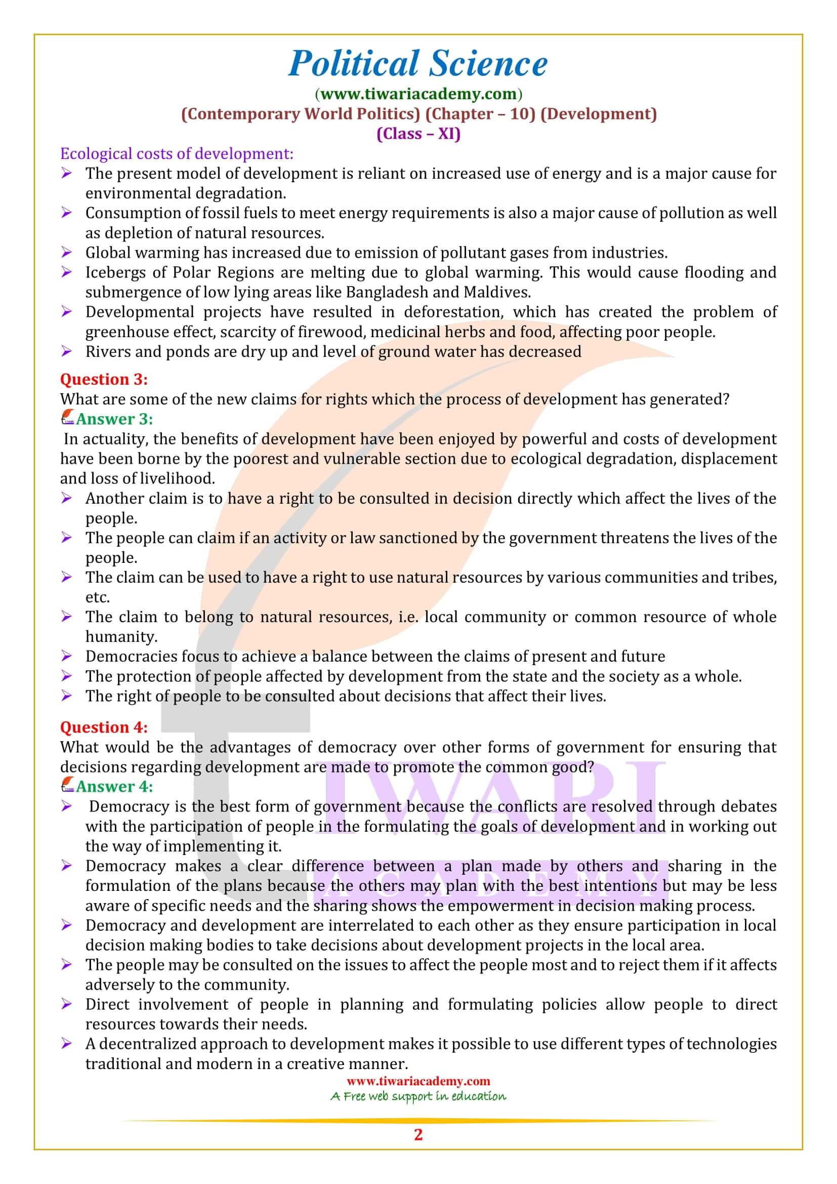 NCERT Solutions for Class 11 Political Science Chapter 10