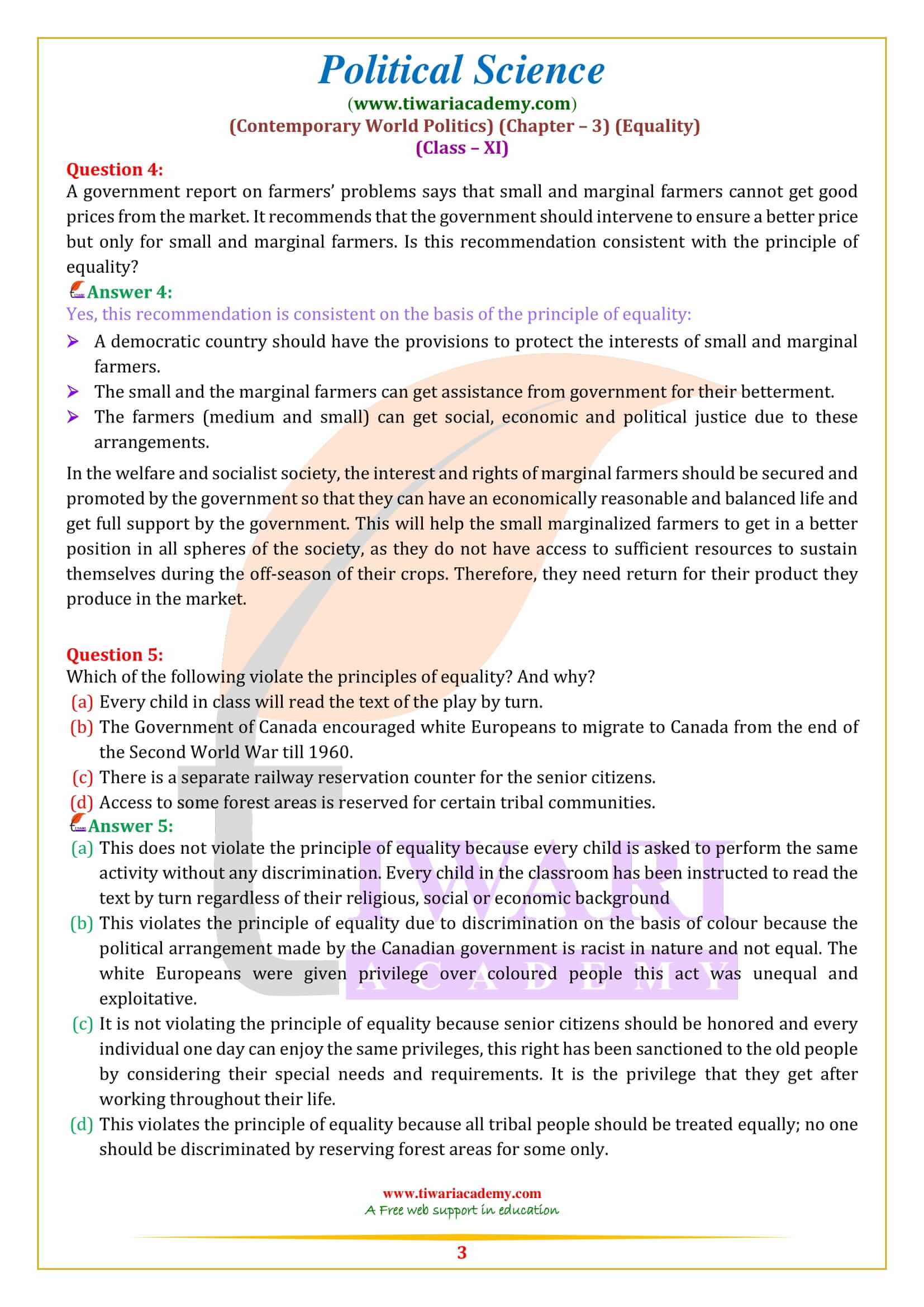 NCERT Solutions for Class 11 Political Science Chapter 3 in English Medium