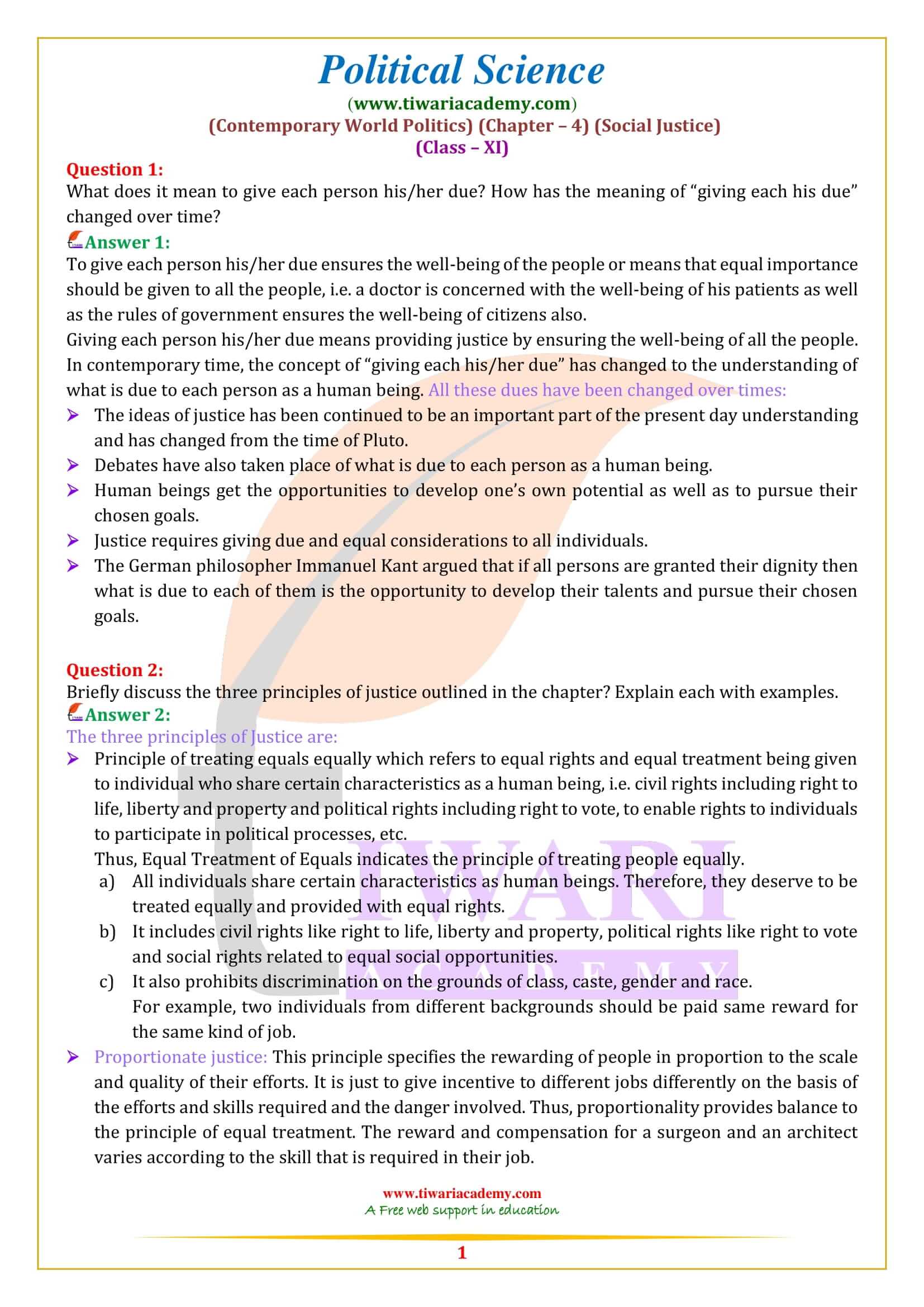 Class 11 Political Science Chapter 4 Social Justice