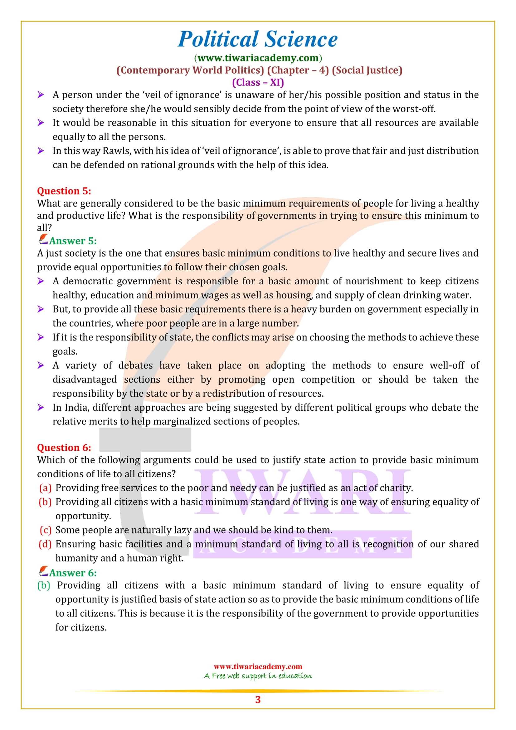 NCERT Solutions for Class 11 Political Science Chapter 4 in English Medium