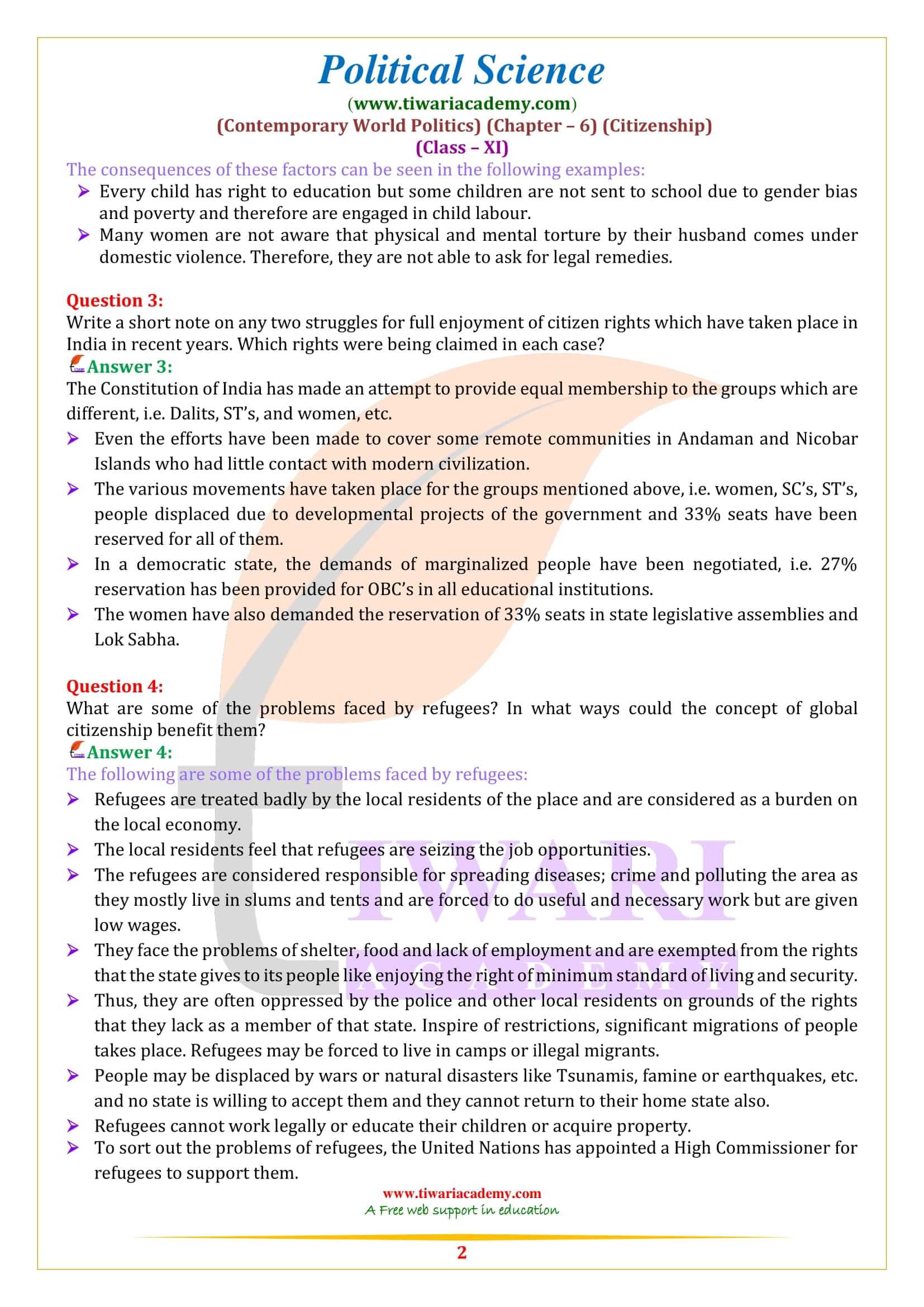 NCERT Solutions for Class 11 Political Science Chapter 6