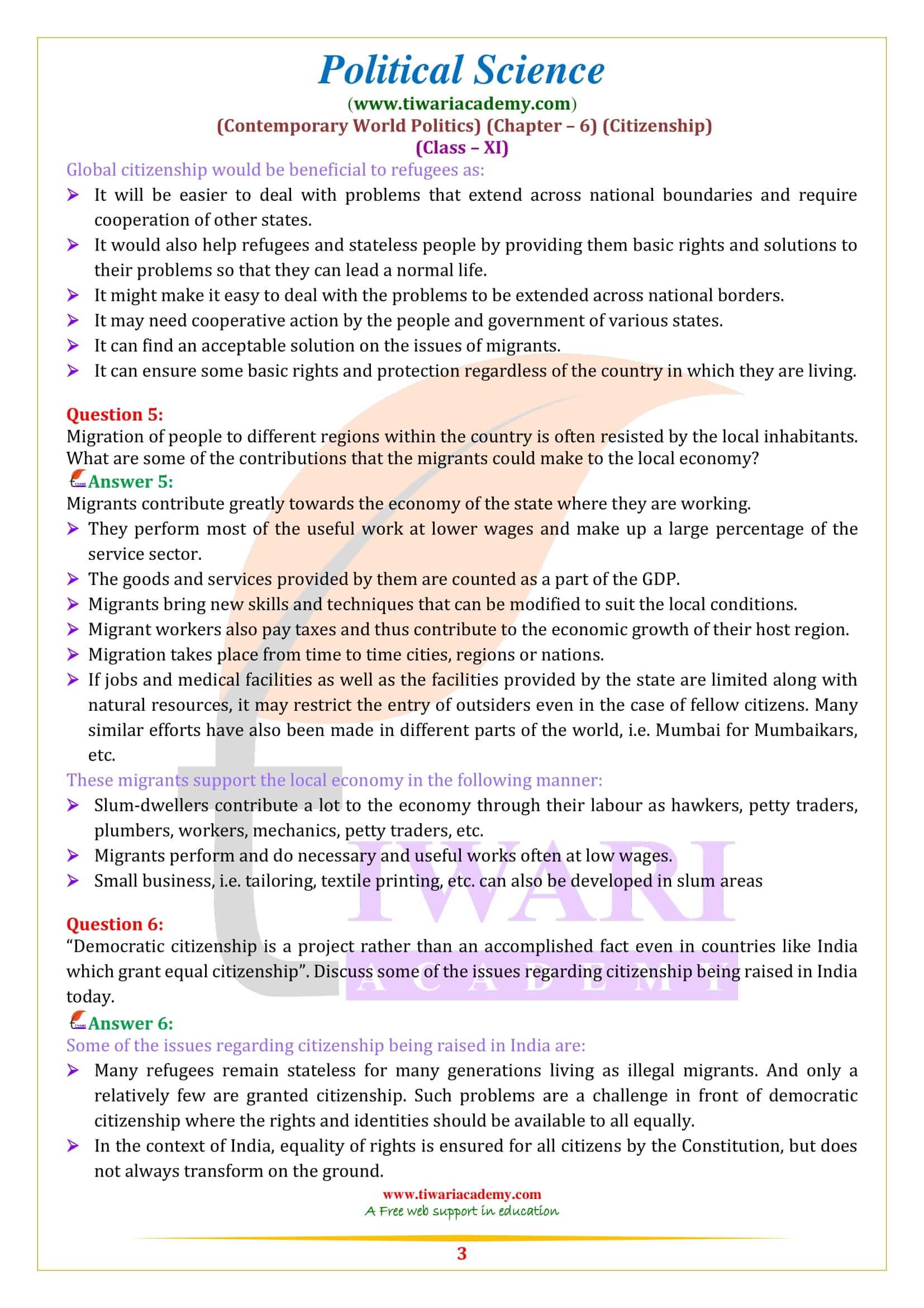 NCERT Solutions for Class 11 Political Science Chapter 6 in English Medium
