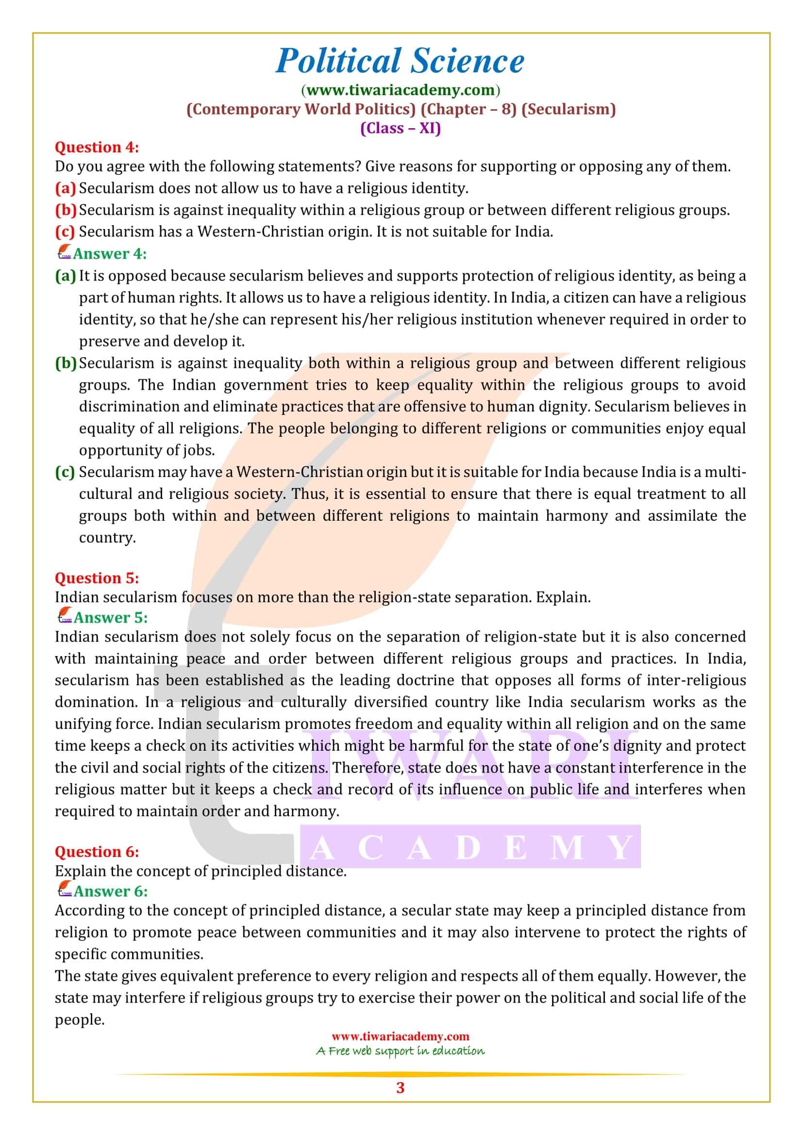 NCERT Solutions for Class 11 Political Science Chapter 8 in English Medium
