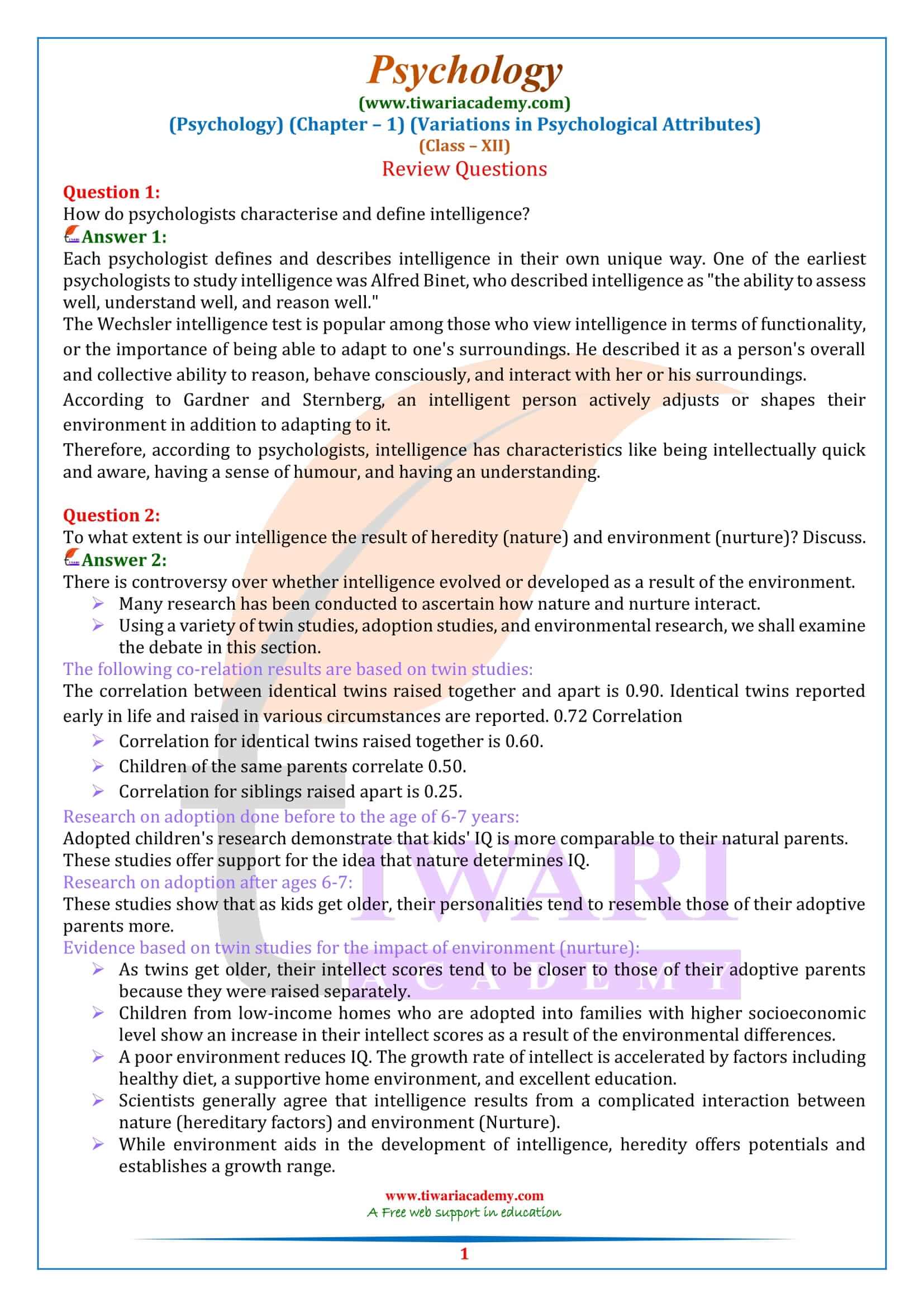 NCERT Solutions for Class 12 Psychology Chapter 1