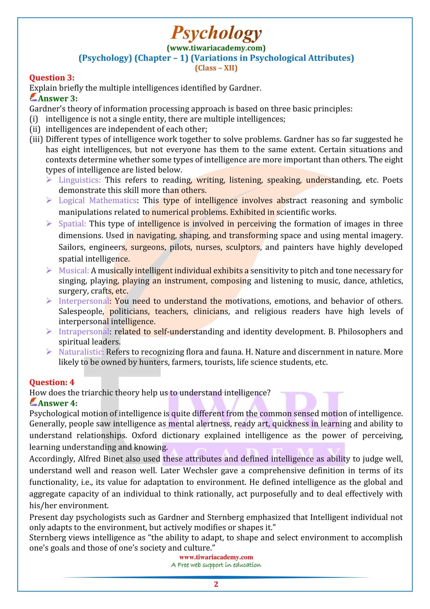 NCERT Solutions for Class 12 Psychology Chapter 1 quesion answers