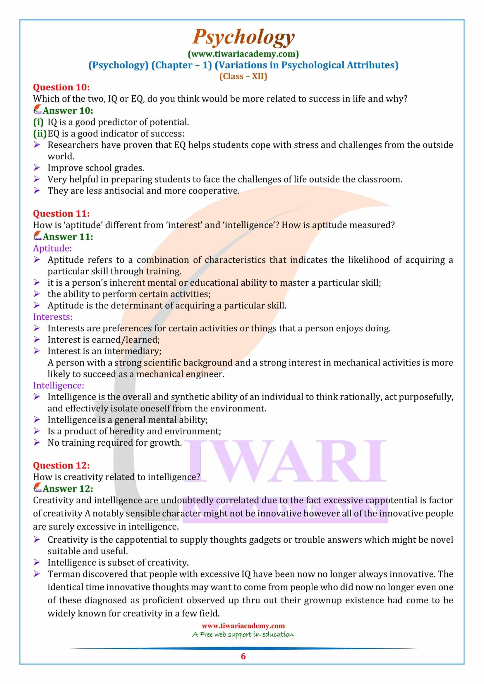 NCERT Solutions for Class 12 Psychology Chapter 1 exercises