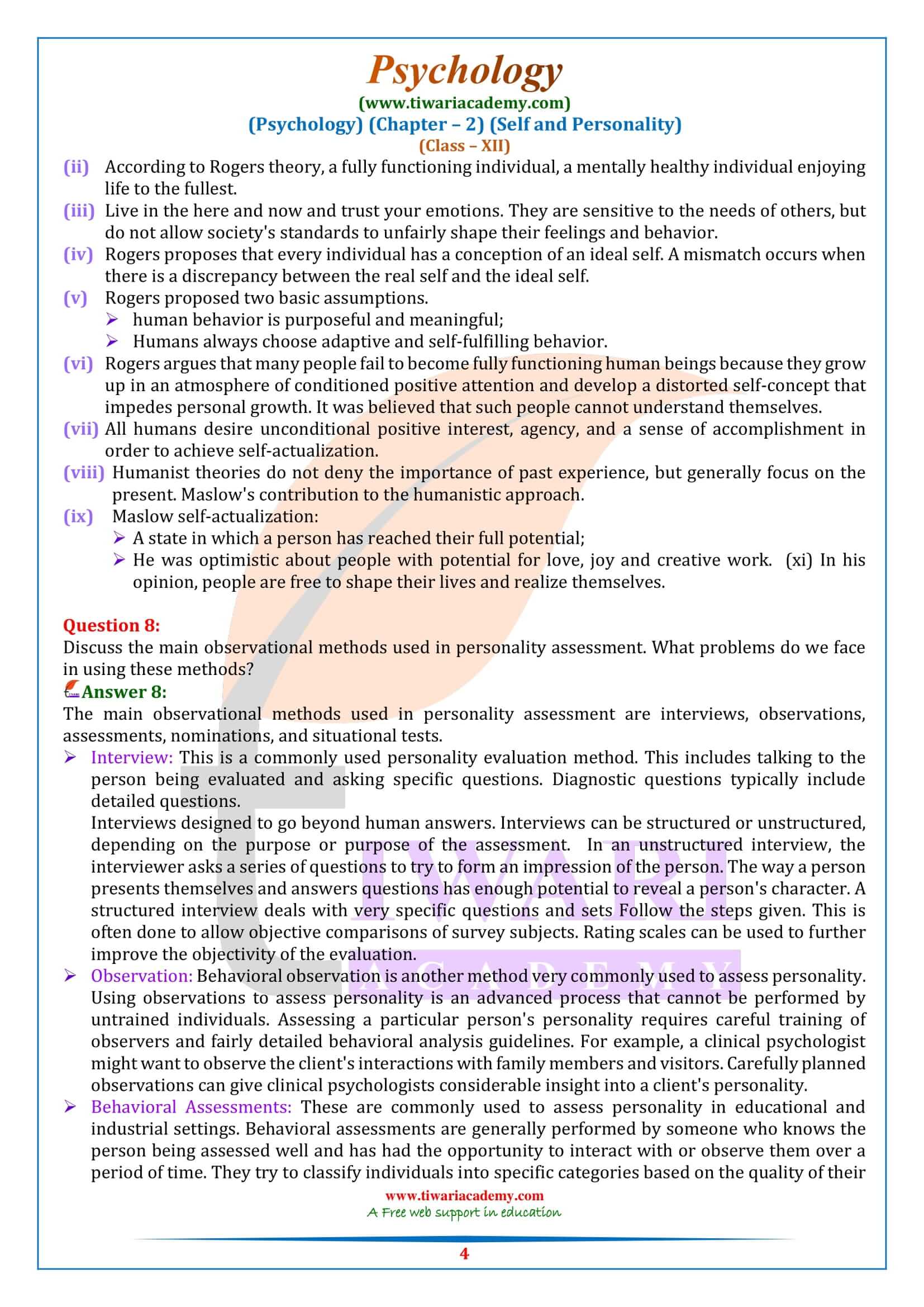 NCERT Solutions for Class 12 Psychology Chapter 2 exercise answers