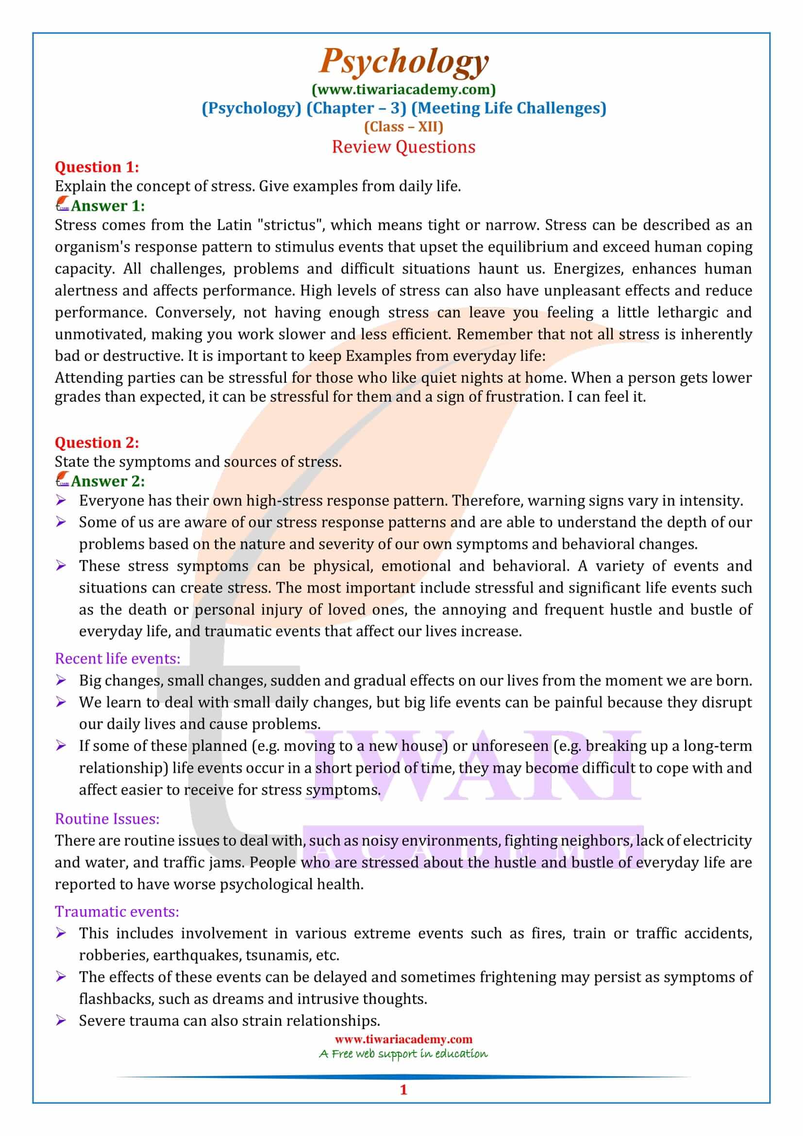 NCERT Solutions for Class 12 Psychology Chapter 3