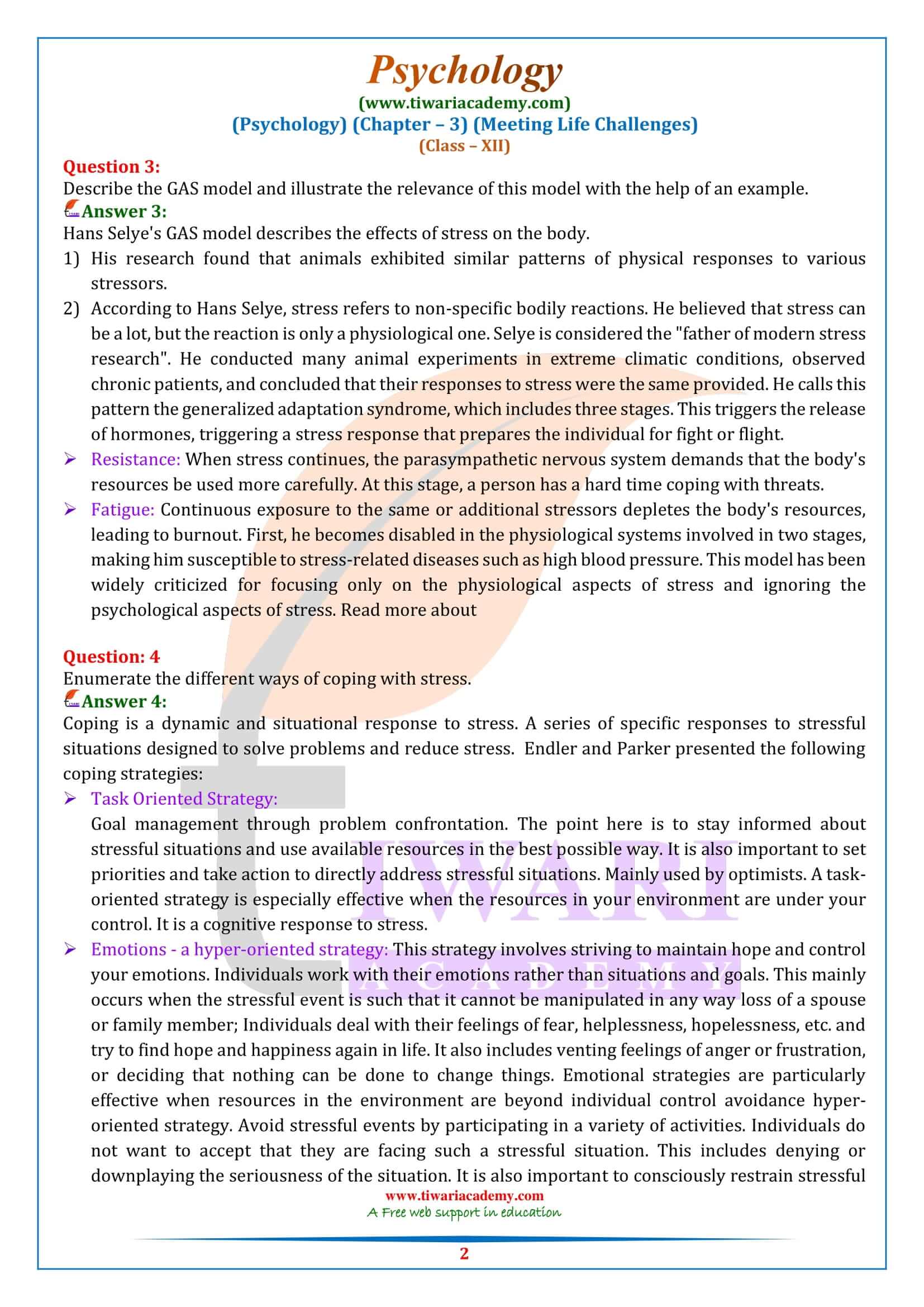 NCERT Solutions for Class 12 Psychology Chapter 3 question answers