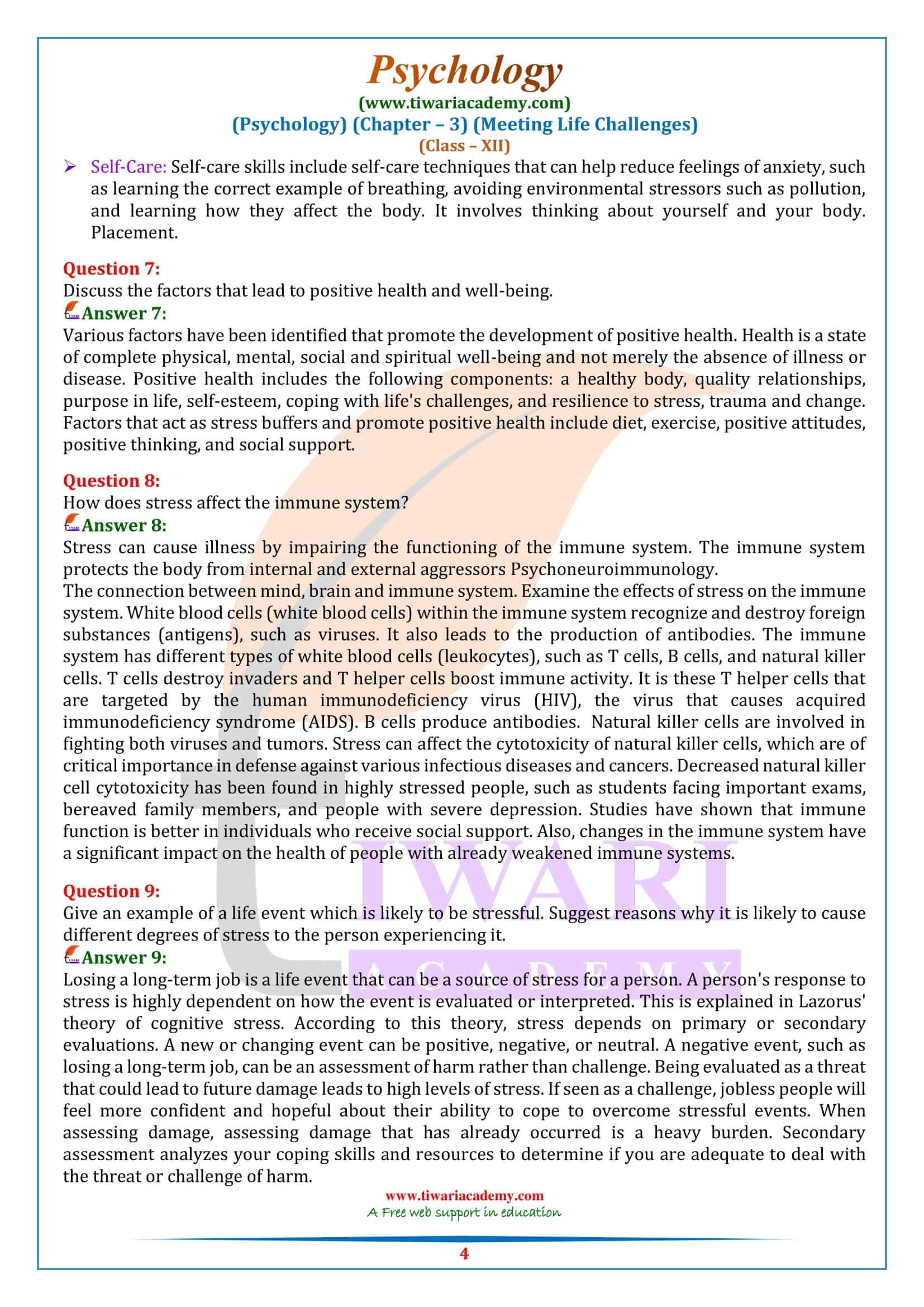 NCERT Solutions for Class 12 Psychology Chapter 3 exercises