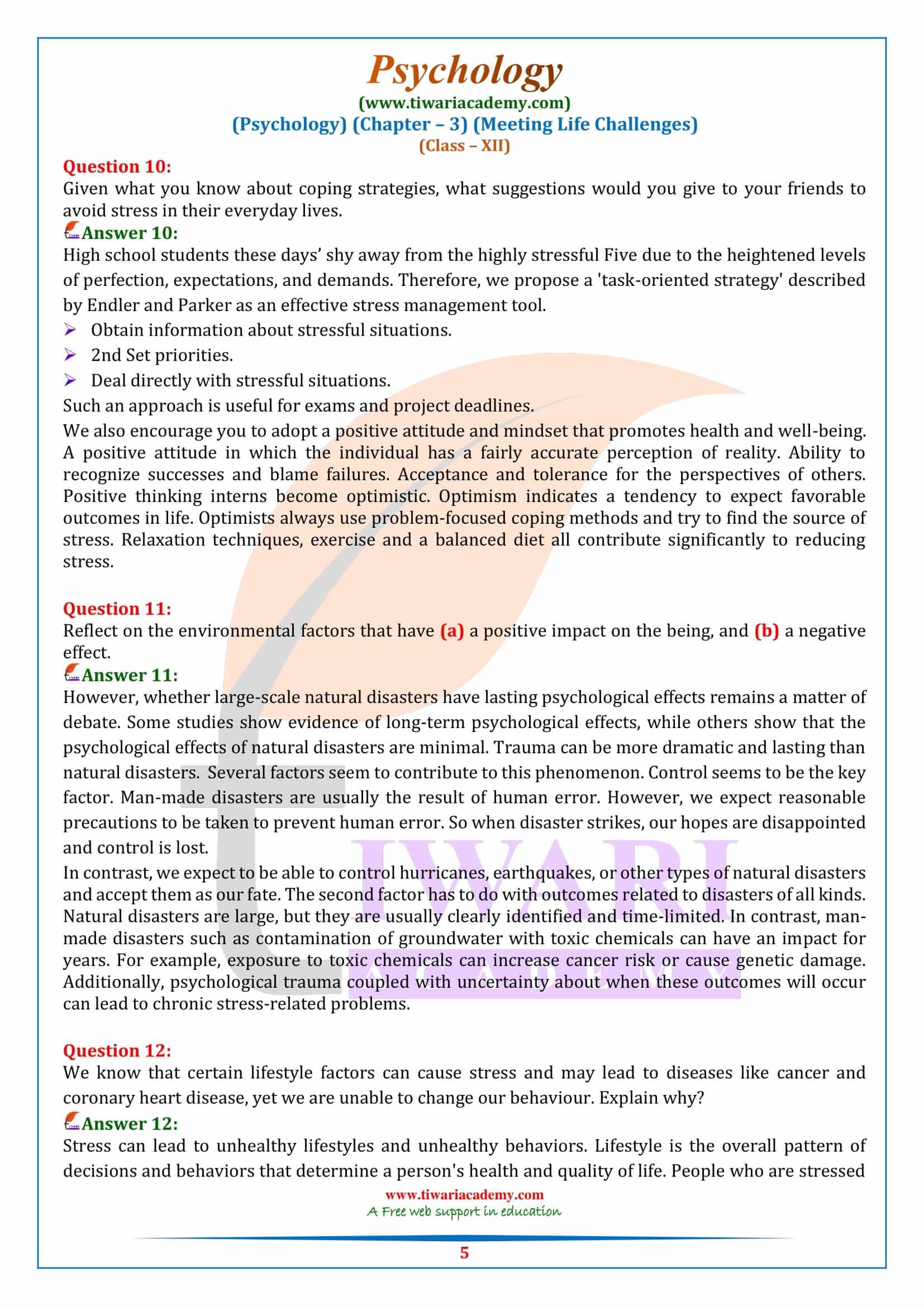 NCERT Solutions for Class 12 Psychology Chapter 3 in English Medium