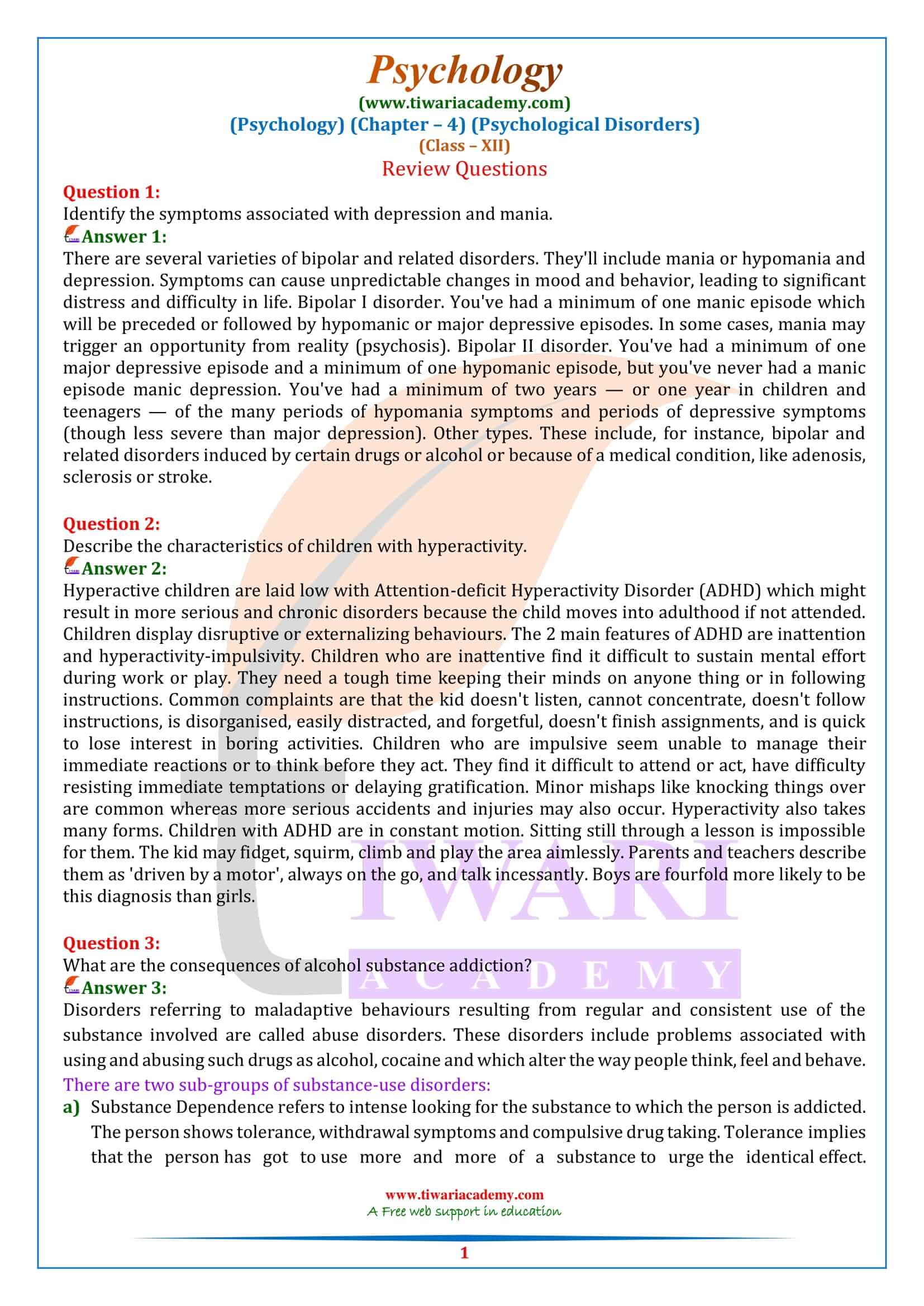 NCERT Solutions for Class 12 Psychology Chapter 4