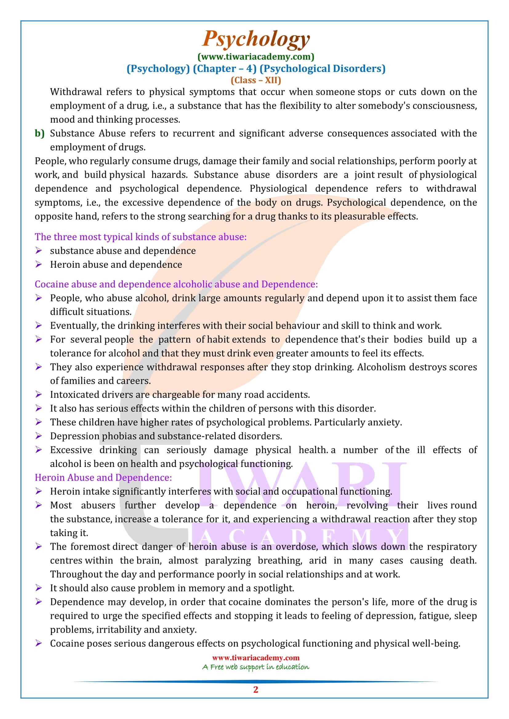 Class 12 Psychology Chapter 4 Psychological Disorders