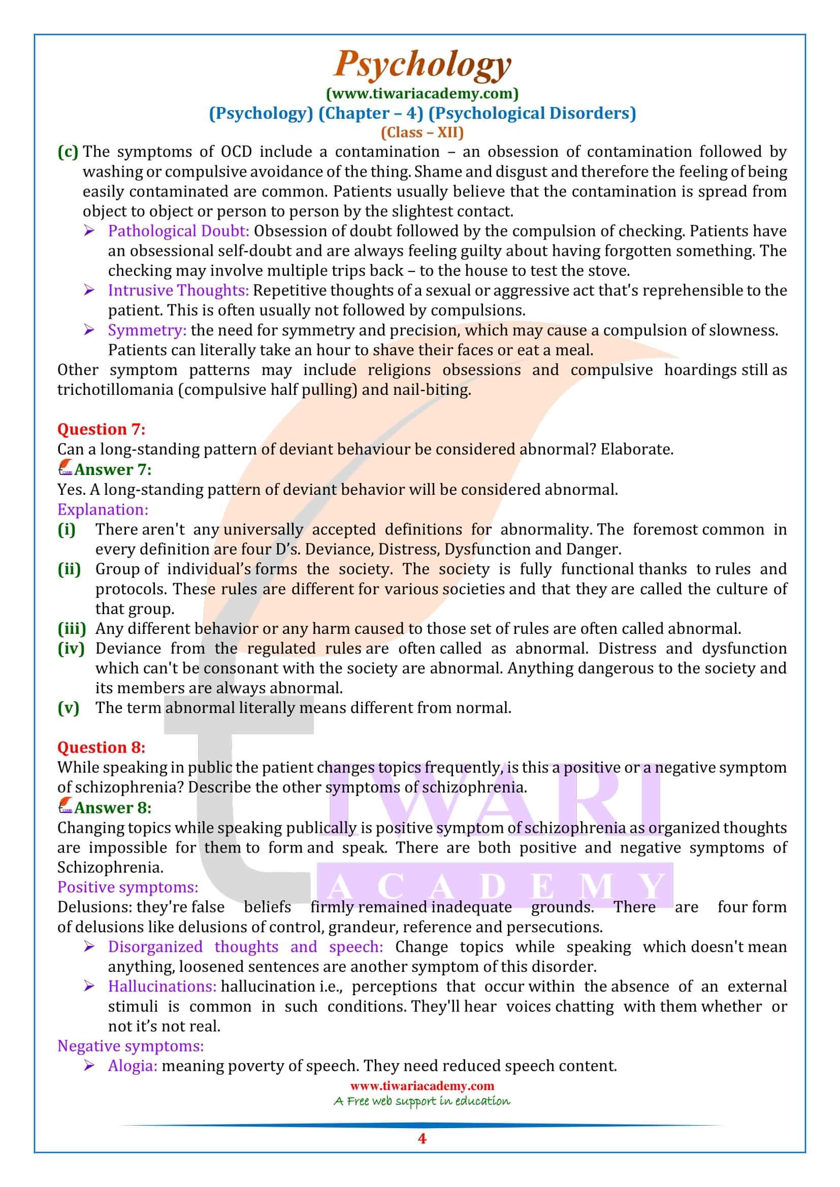 NCERT Solutions for Class 12 Psychology Chapter 4 in English Medium