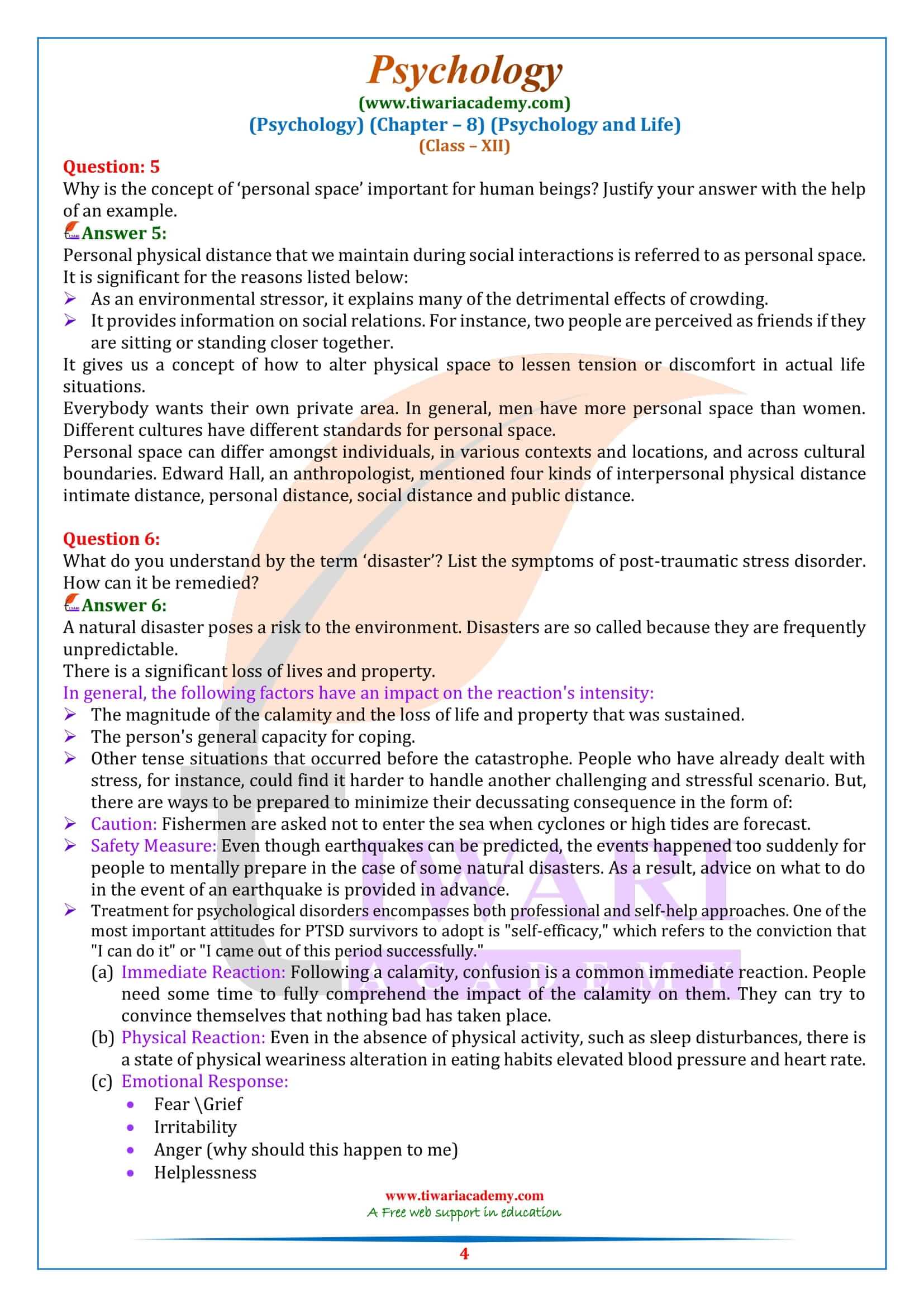 NCERT Solutions for Class 12 Psychology Chapter 8 in English Medium