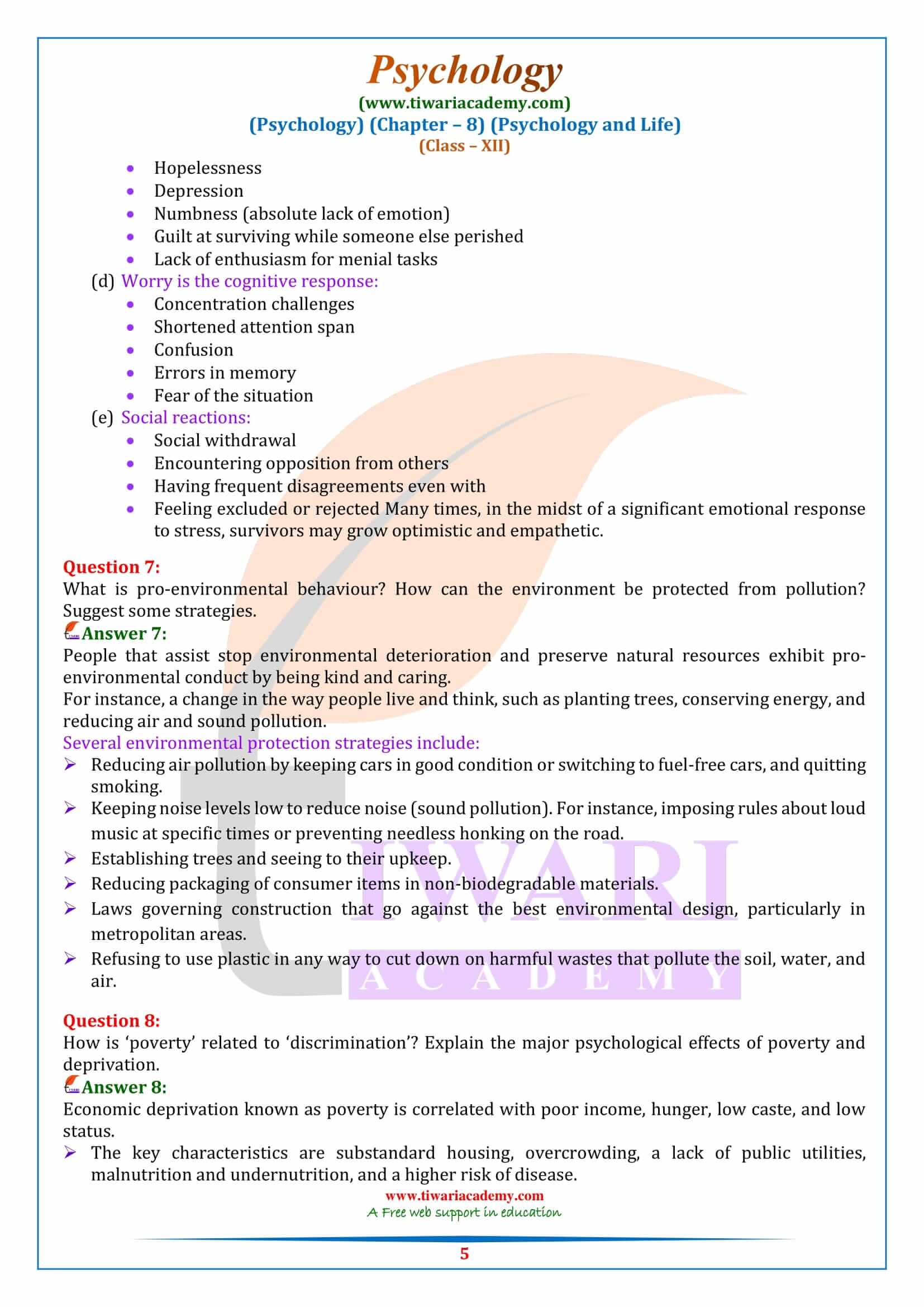 NCERT Solutions for Class 12 Psychology Chapter 8 Question Answers