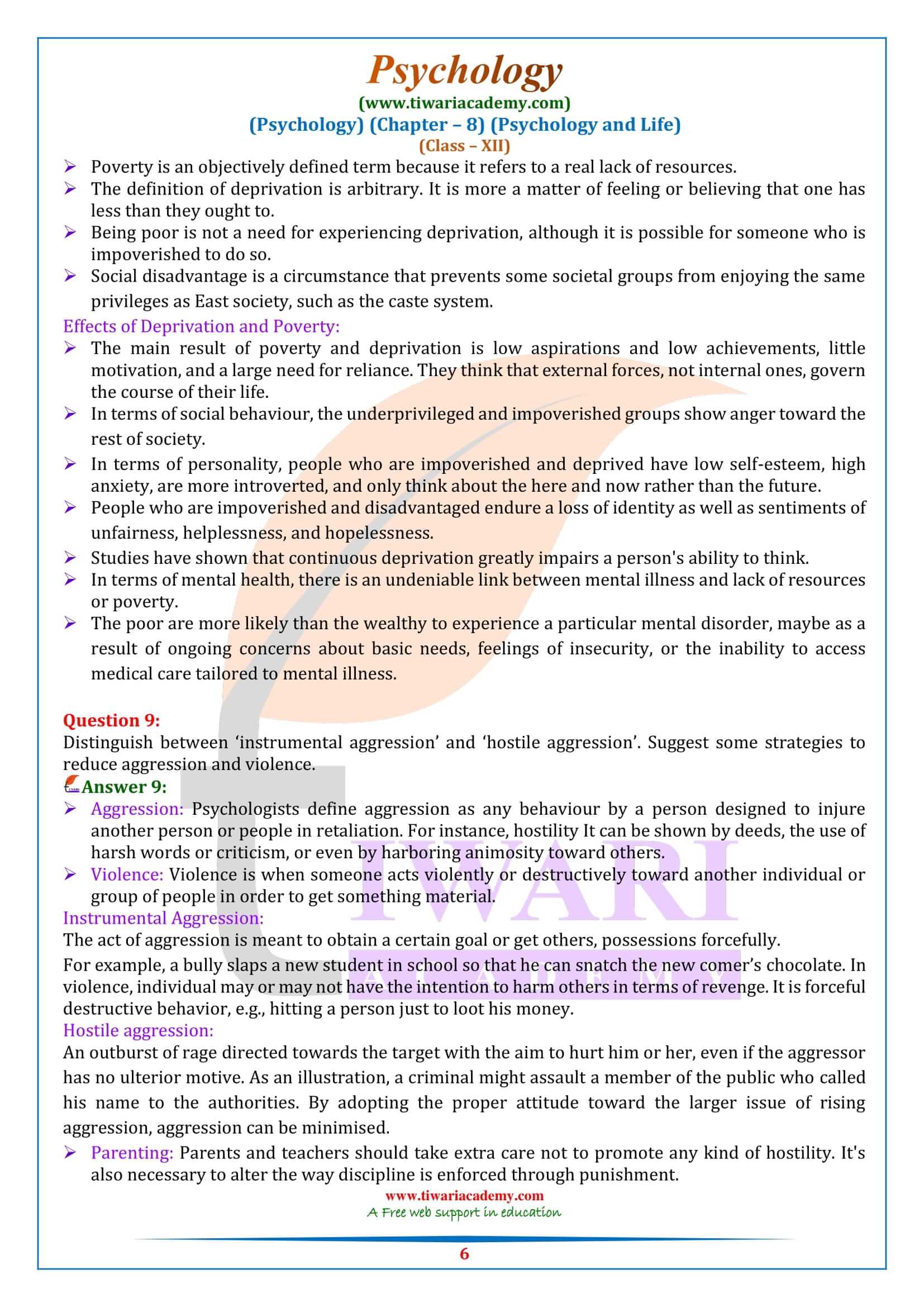 NCERT Solutions for Class 12 Psychology Chapter 8 QA