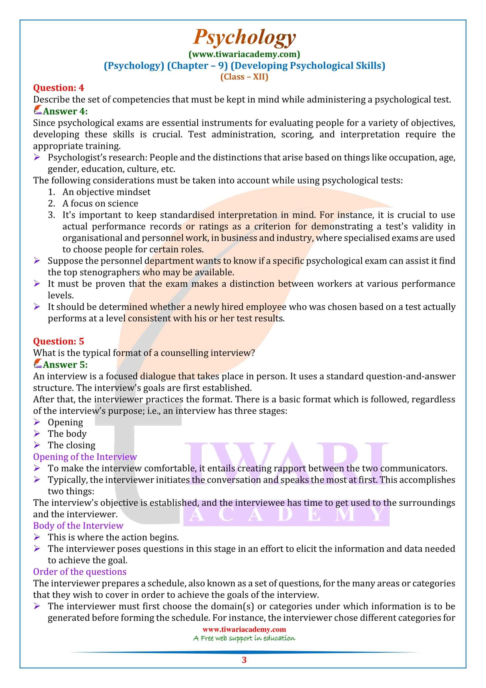 NCERT Solutions for Class 12 Psychology Chapter 9 in English Medium