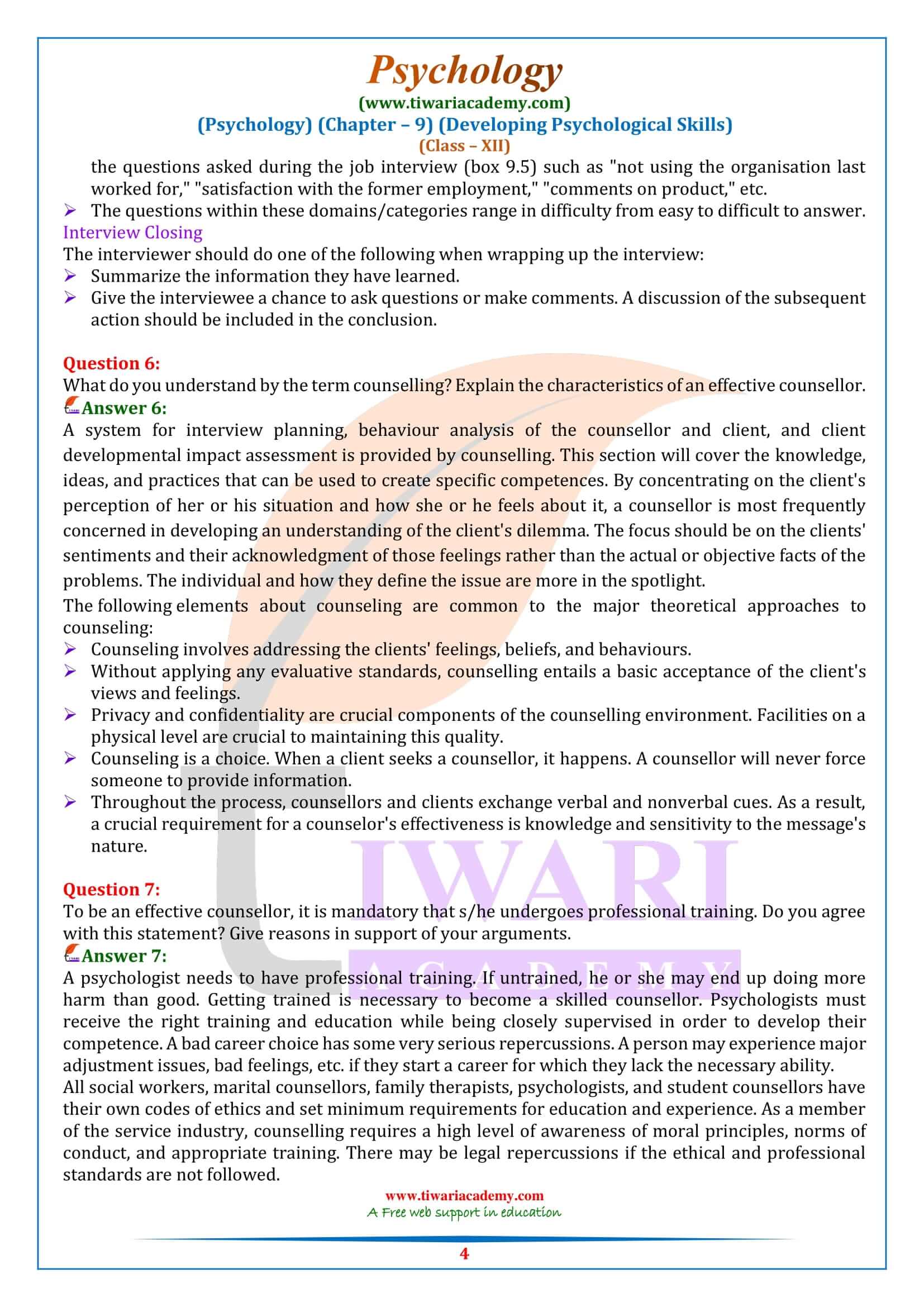 NCERT Solutions for Class 12 Psychology Chapter 9 Question Answers