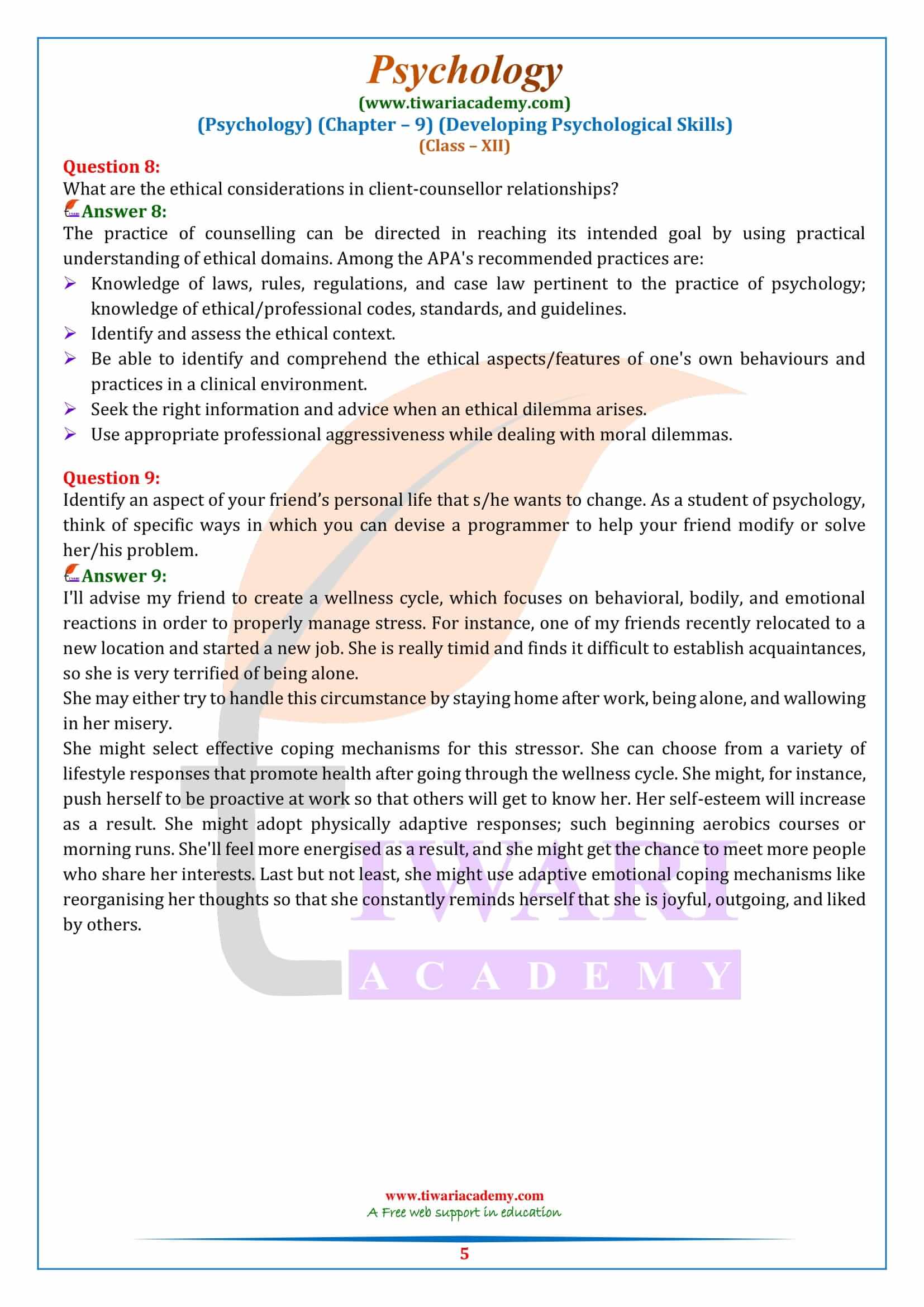NCERT Solutions for Class 12 Psychology Chapter 9 Free QA guide