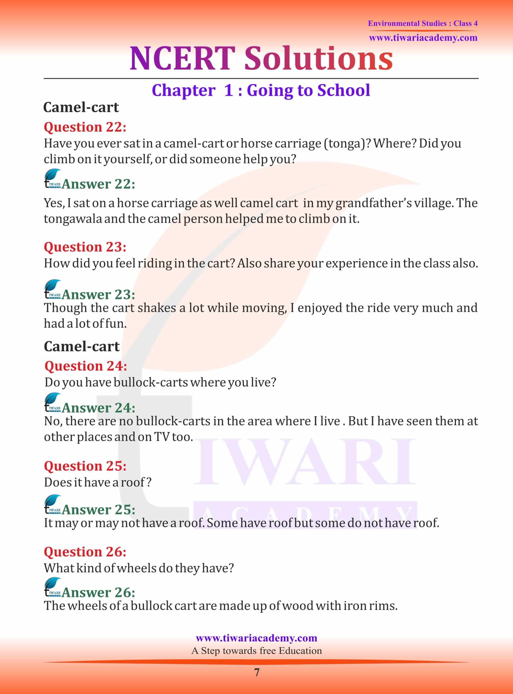 NCERT Solutions Class 4 EVS Chapter 1 Going To School - Free Download