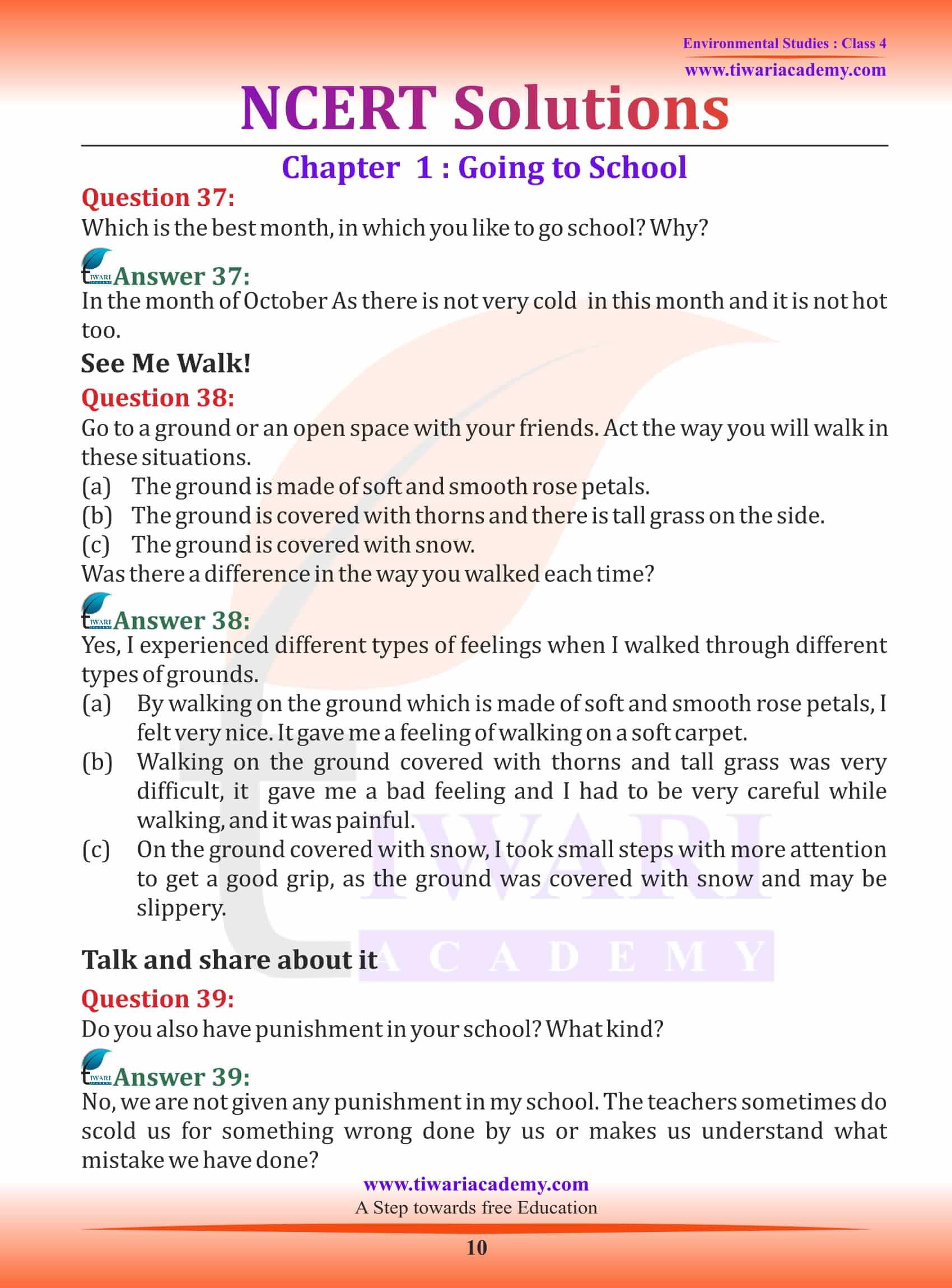 NCERT Solutions Class 4 EVS Chapter 1 Going To School - Free Download