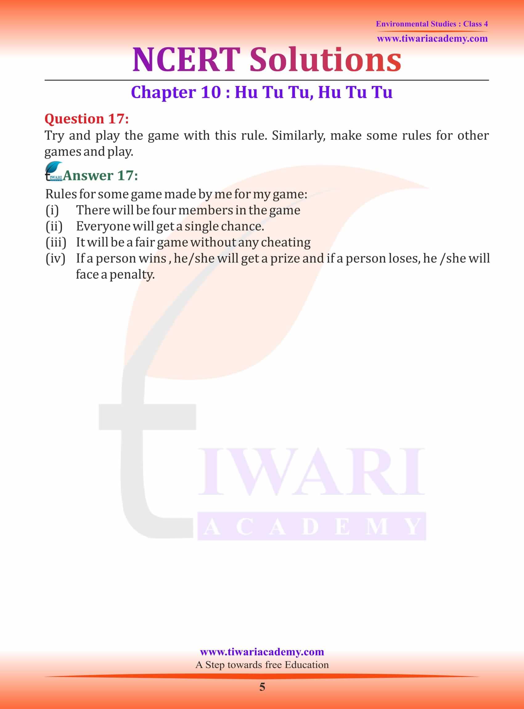 NCERT Solutions for Class 4 EVS Chapter 10 in English Medium