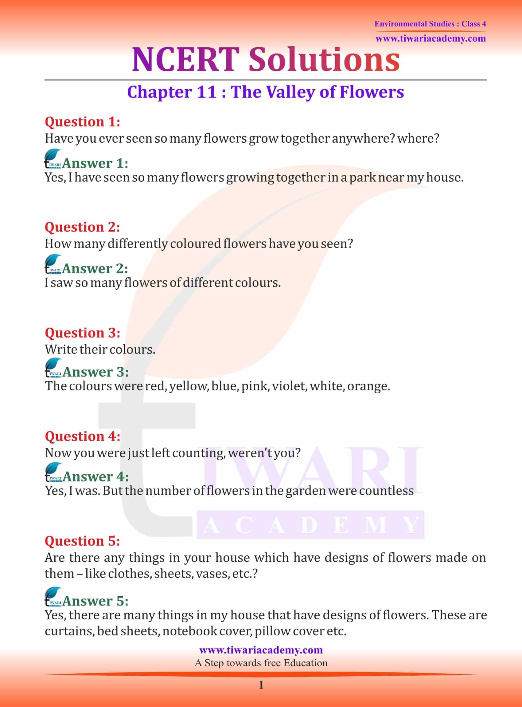 NCERT Solutions for Class 4 EVS Chapter 11 The Valley of Flowers