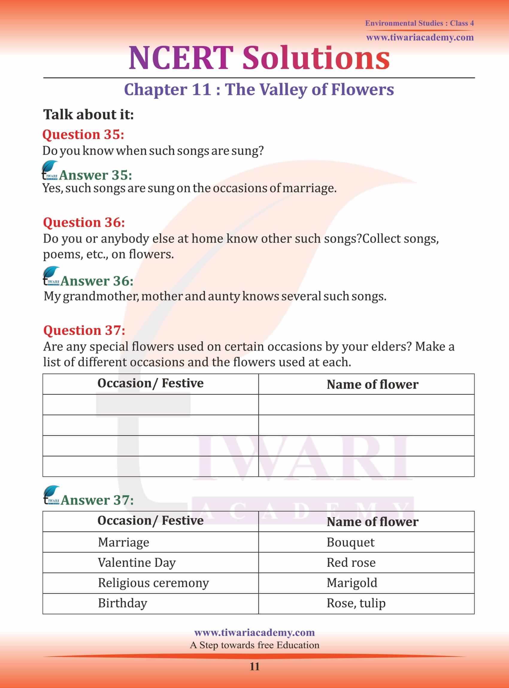 NCERT Solutions for Class 4 EVS Chapter 11 QA